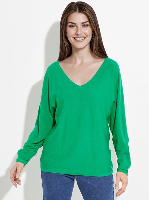 Pull col V maille fine éco-responsable Femme Vert JS-JP-6712 FA1