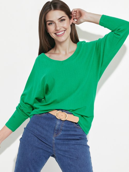 Pull col V maille fine éco-responsable Femme Vert JS-JP-6712 MV1