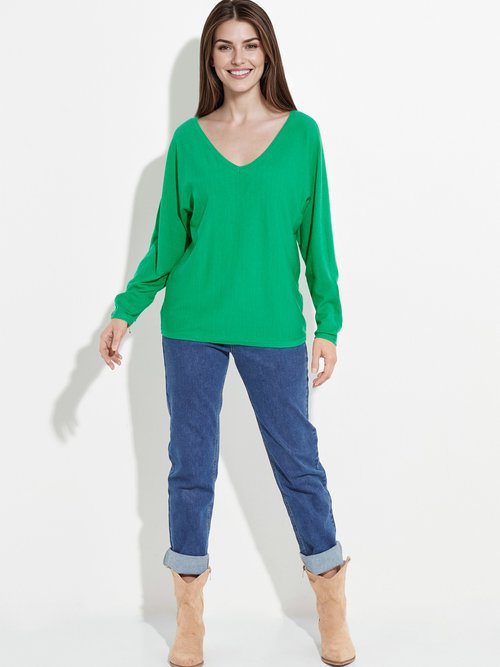 Pull col V maille fine éco-responsable Femme Vert JS-JP-6712 SF1