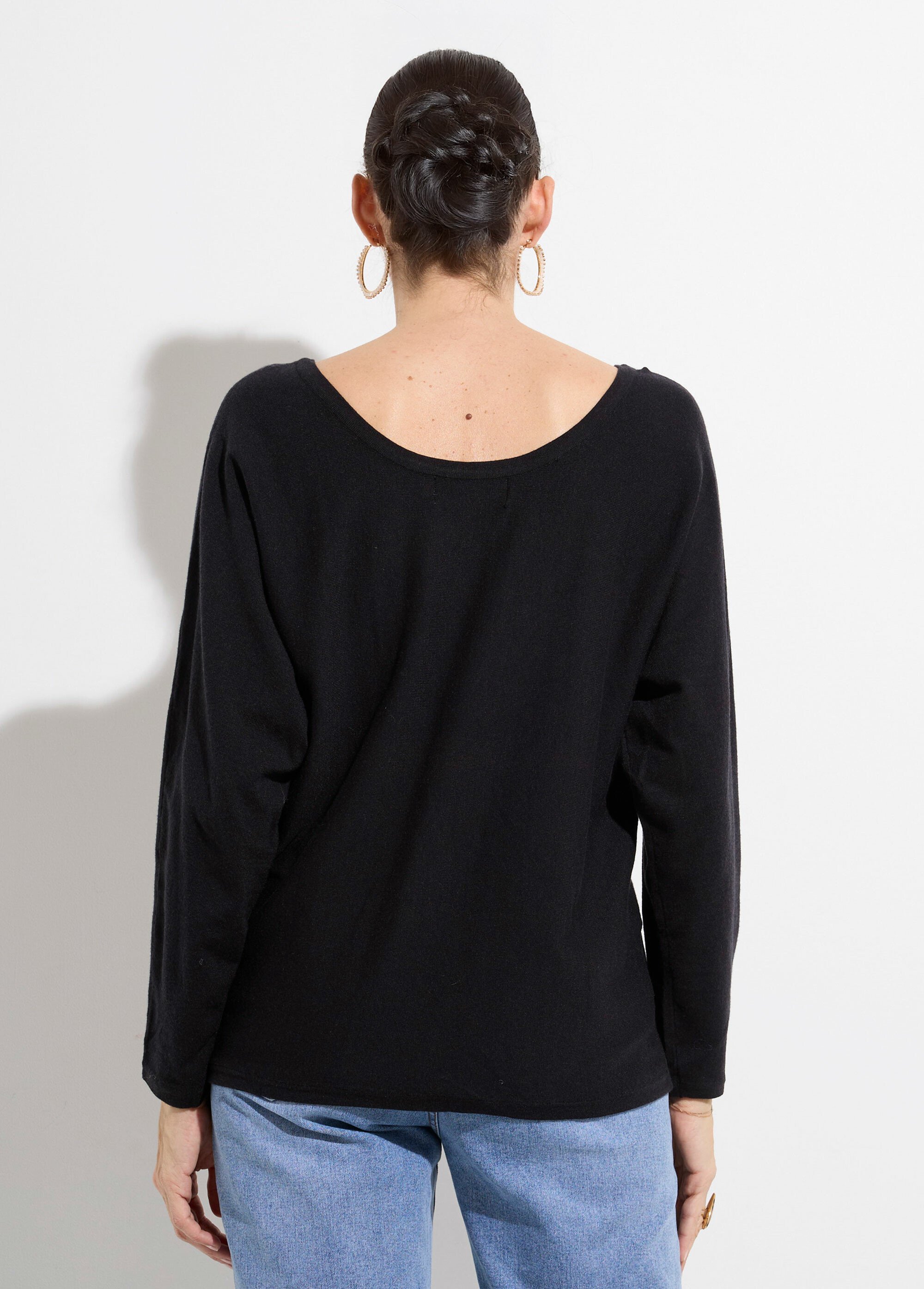 Pull col V maille fine éco-responsable Femme Noir JS-JP-6712 DO1