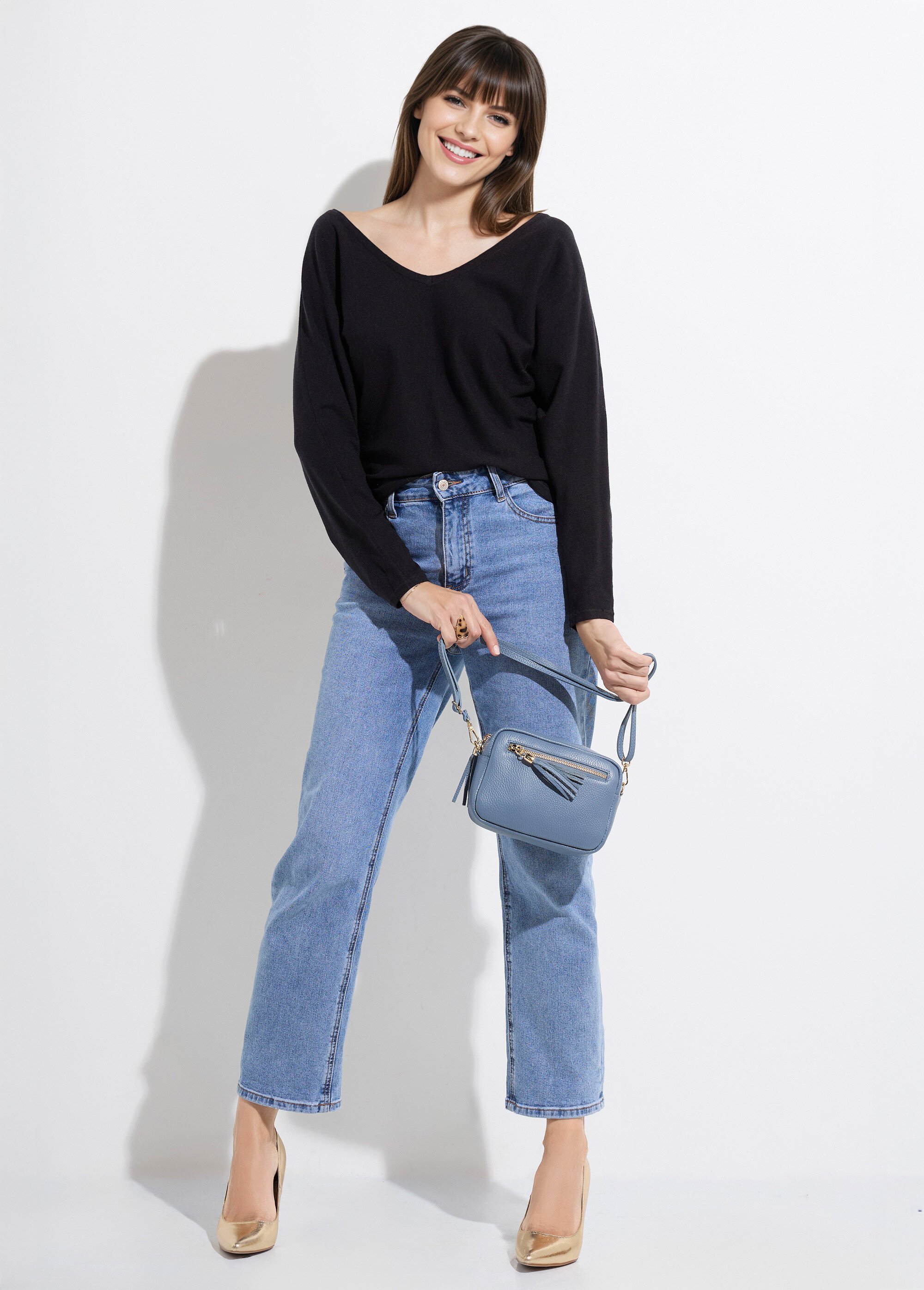 Pull col V maille fine éco-responsable Femme Noir JS-JP-6712 SI1