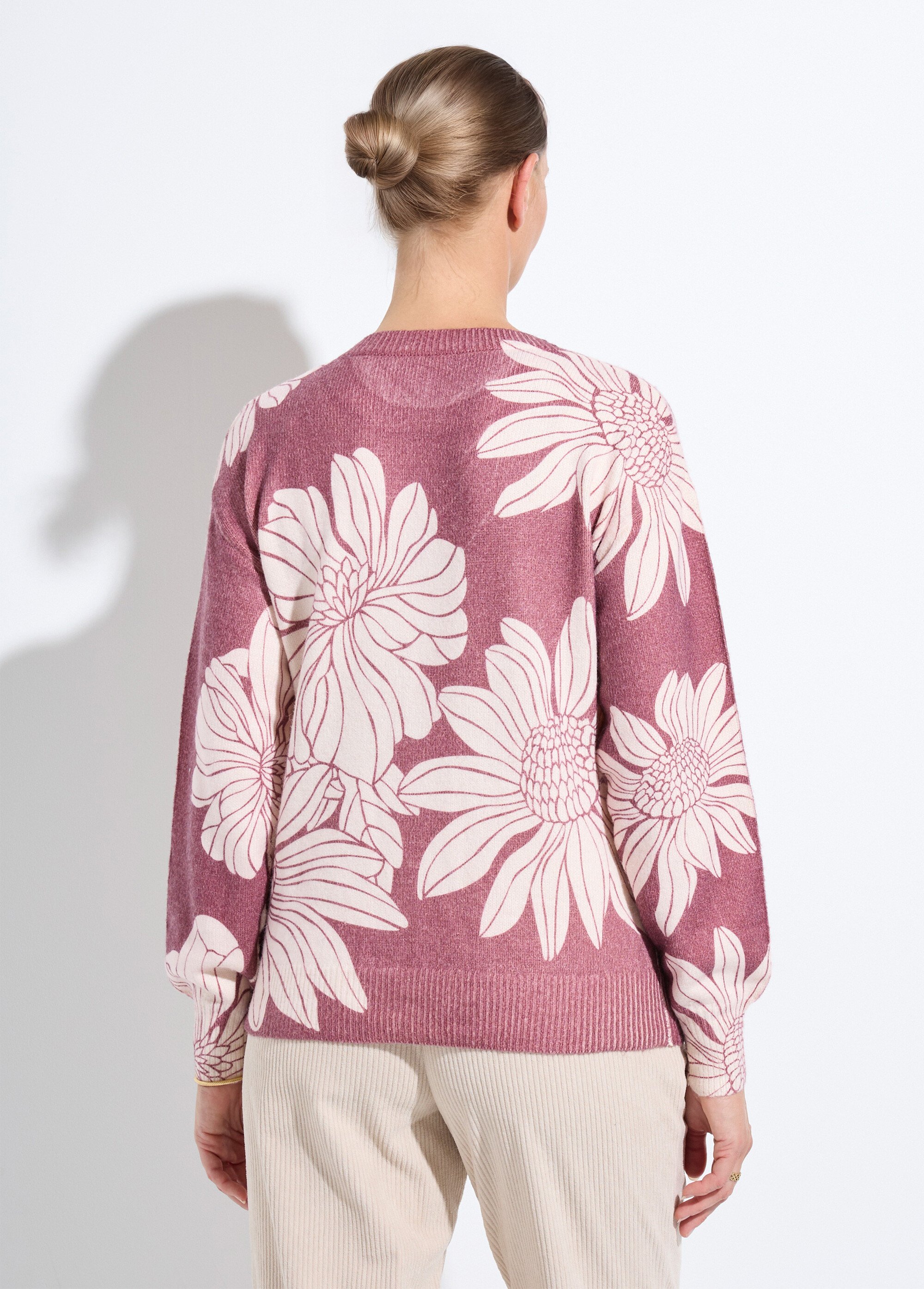 Pull fin imprimé fleurs sequins col rond Femme Rouge PARDOUX DO1