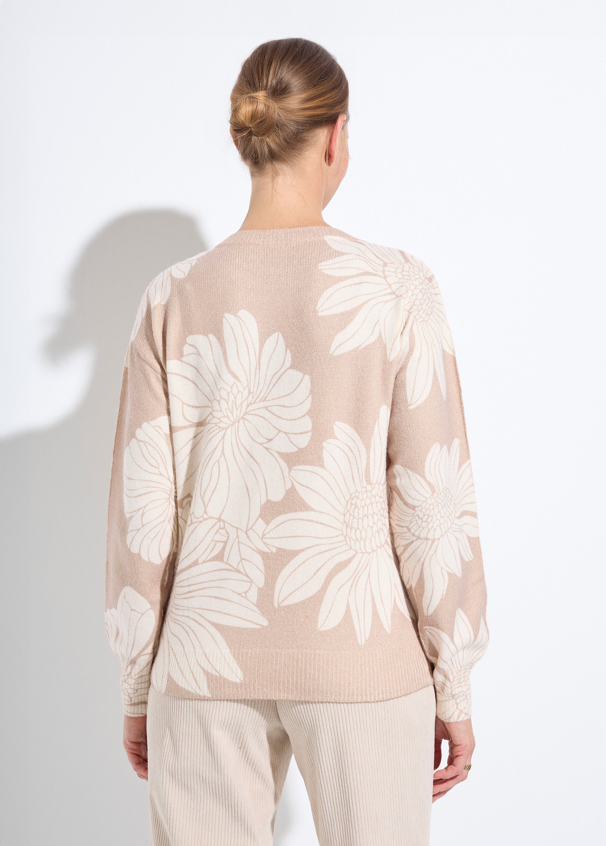 Pull fin imprimé fleurs sequins col rond Femme Beige PARDOUX DO1