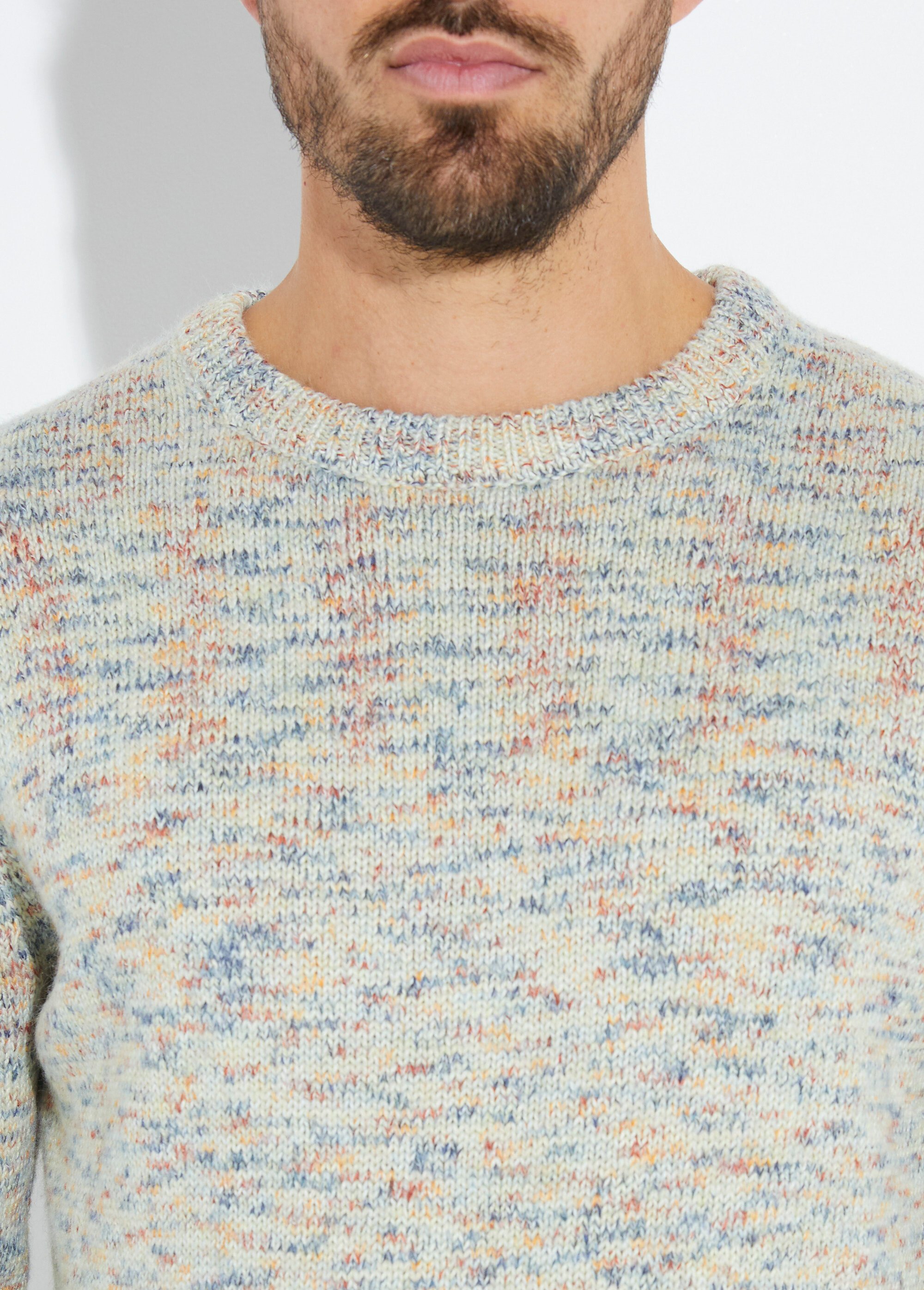 Pull maille fantaisie en coton mélangé Homme Beige YVE8016 DE1