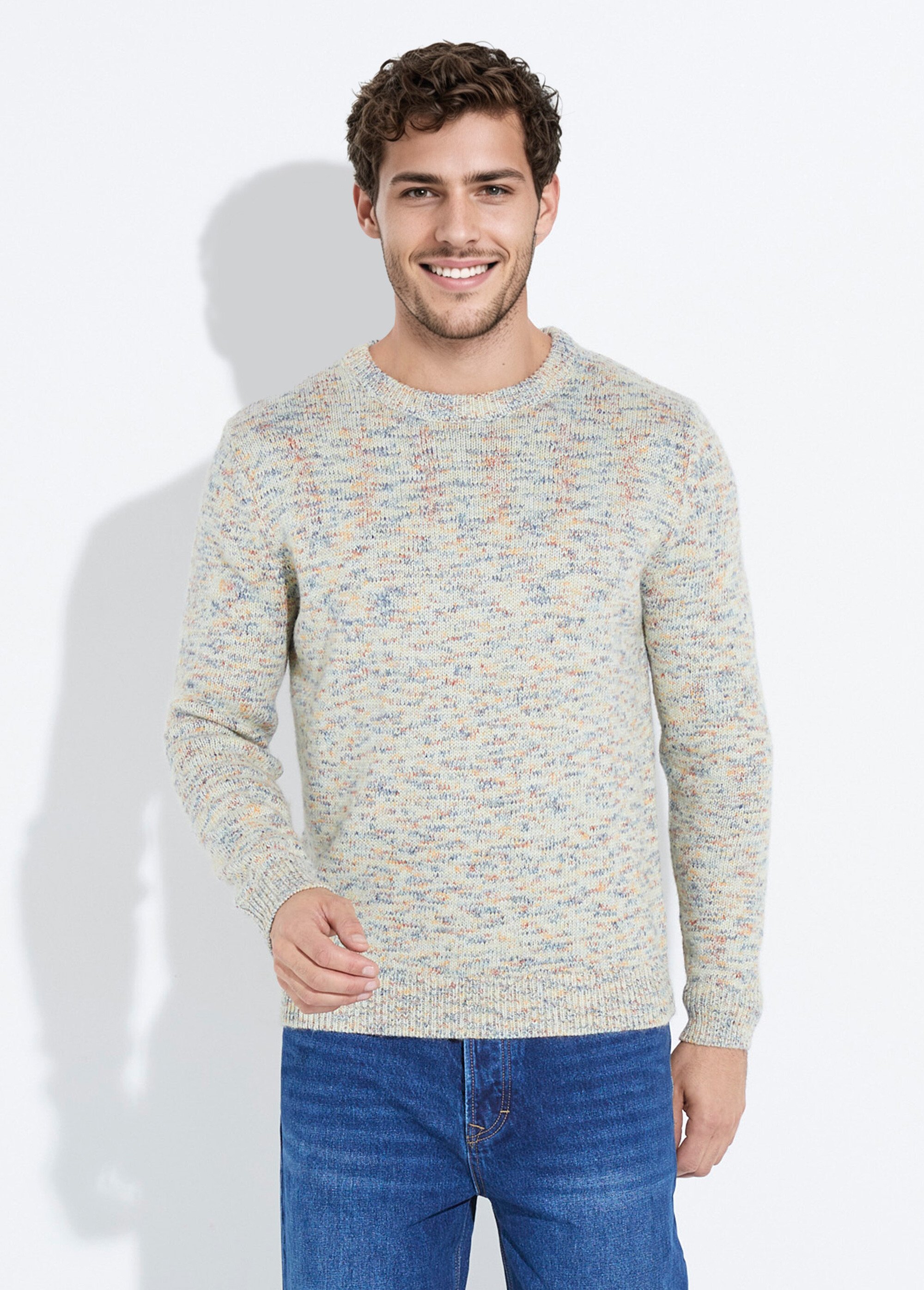 Pull maille fantaisie en coton mélangé Homme Beige YVE8016 FA1