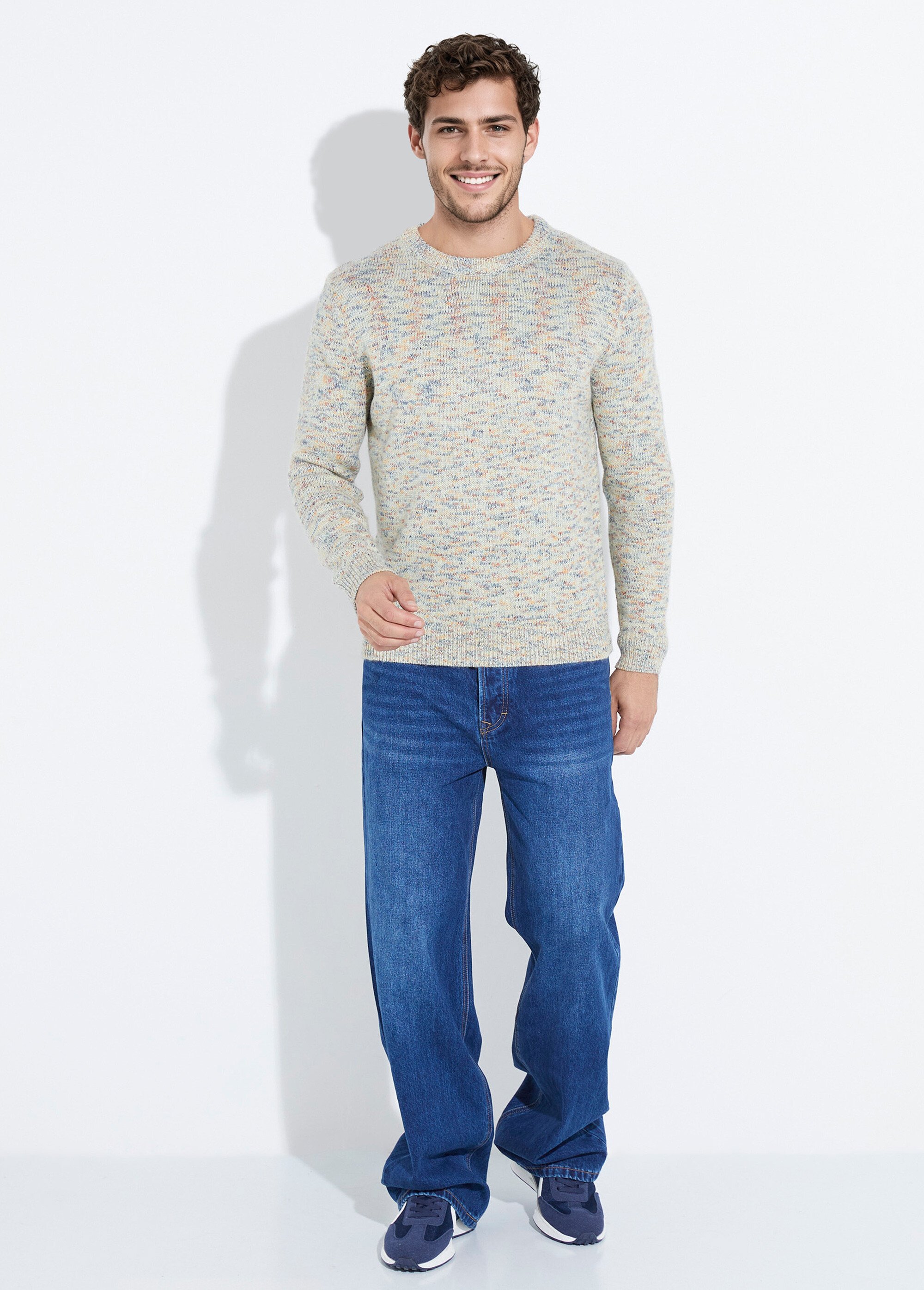 Pull maille fantaisie en coton mélangé Homme Beige YVE8016 SF1