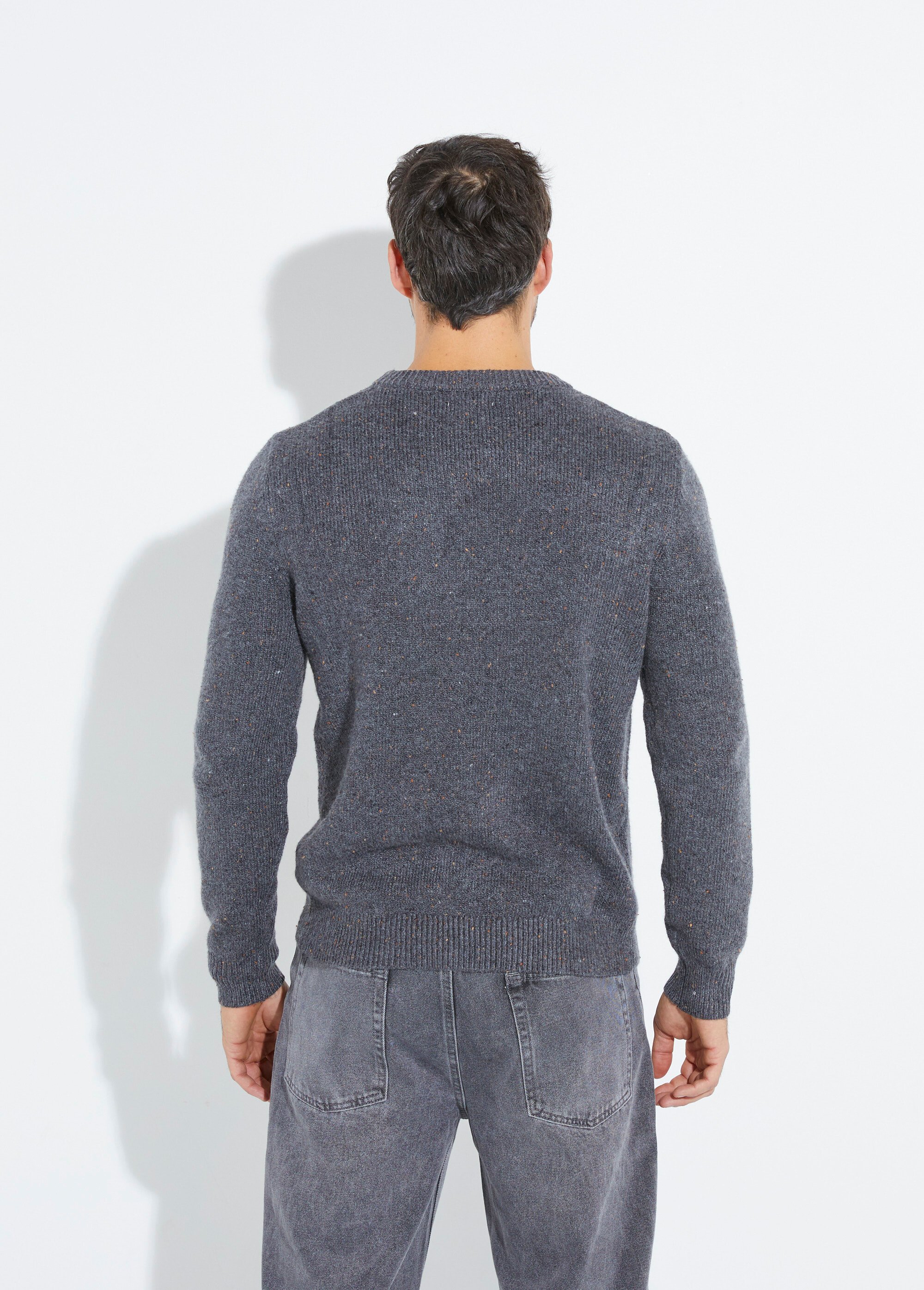 Pull maille mouchetée avec col rond Homme Gris YVE8017 DO1
