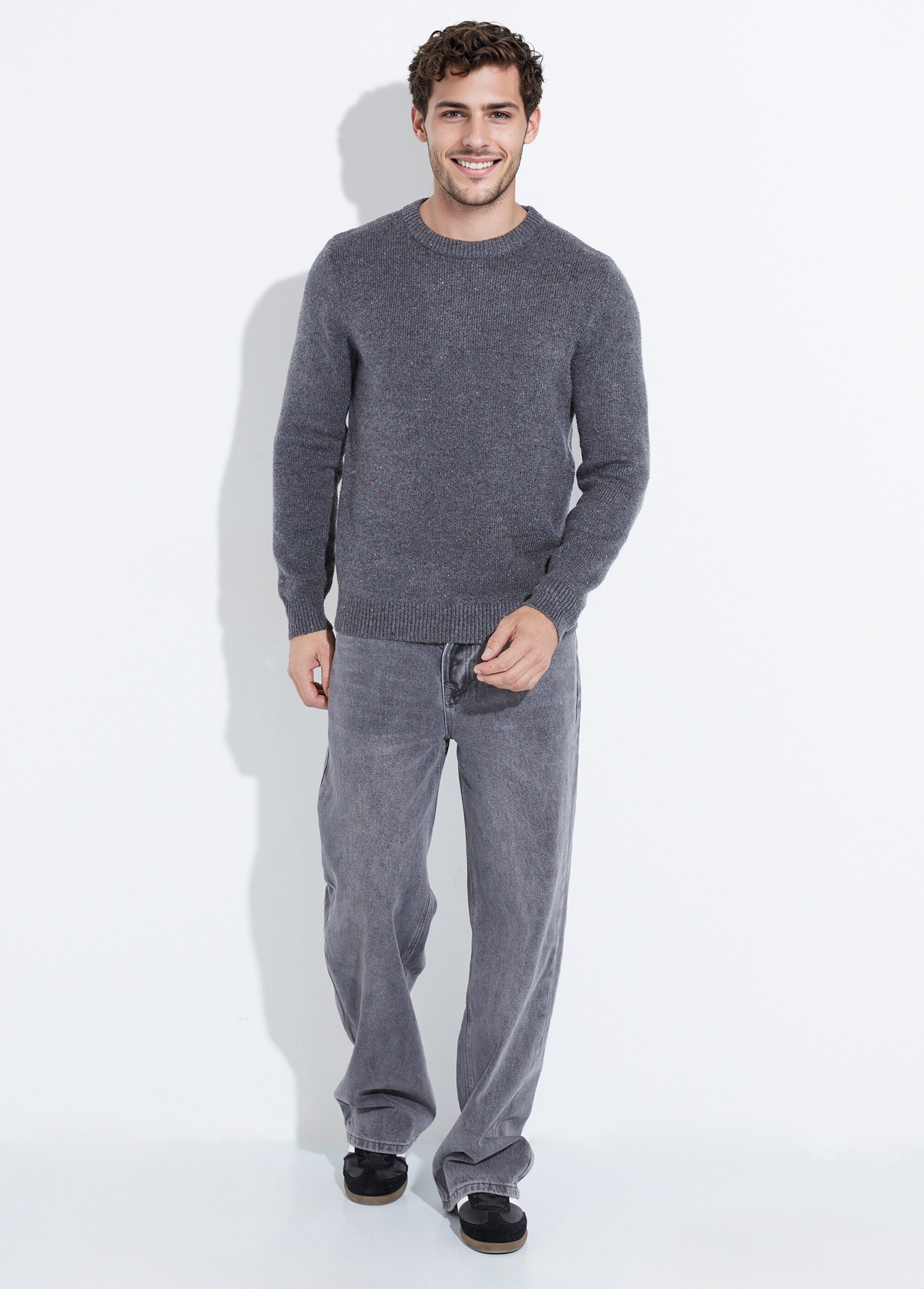 Pull maille mouchetée avec col rond Homme Gris YVE8017 SF1