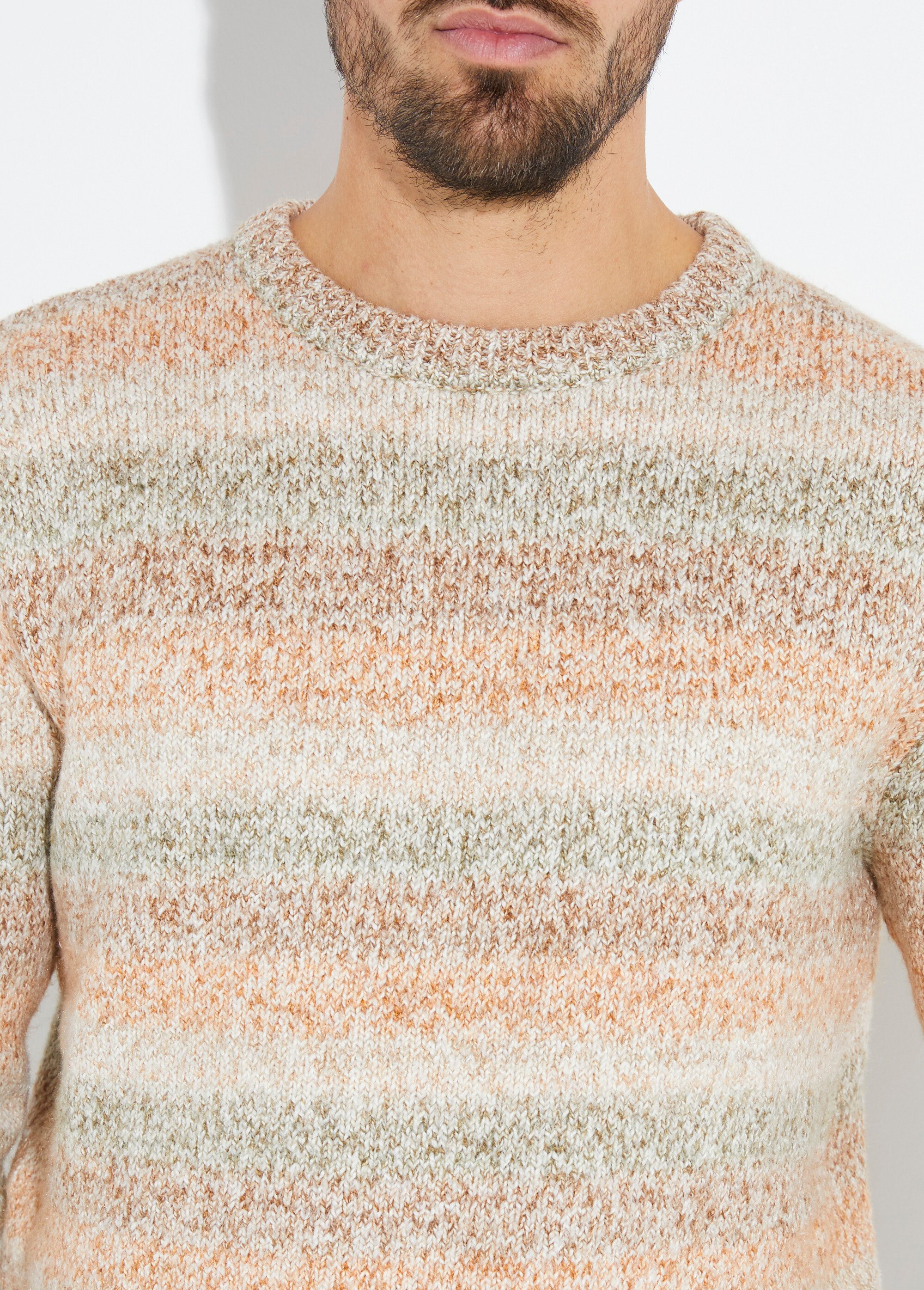 Pull rayures fantaisie avec col rond Homme Beige YVE8015 DE1