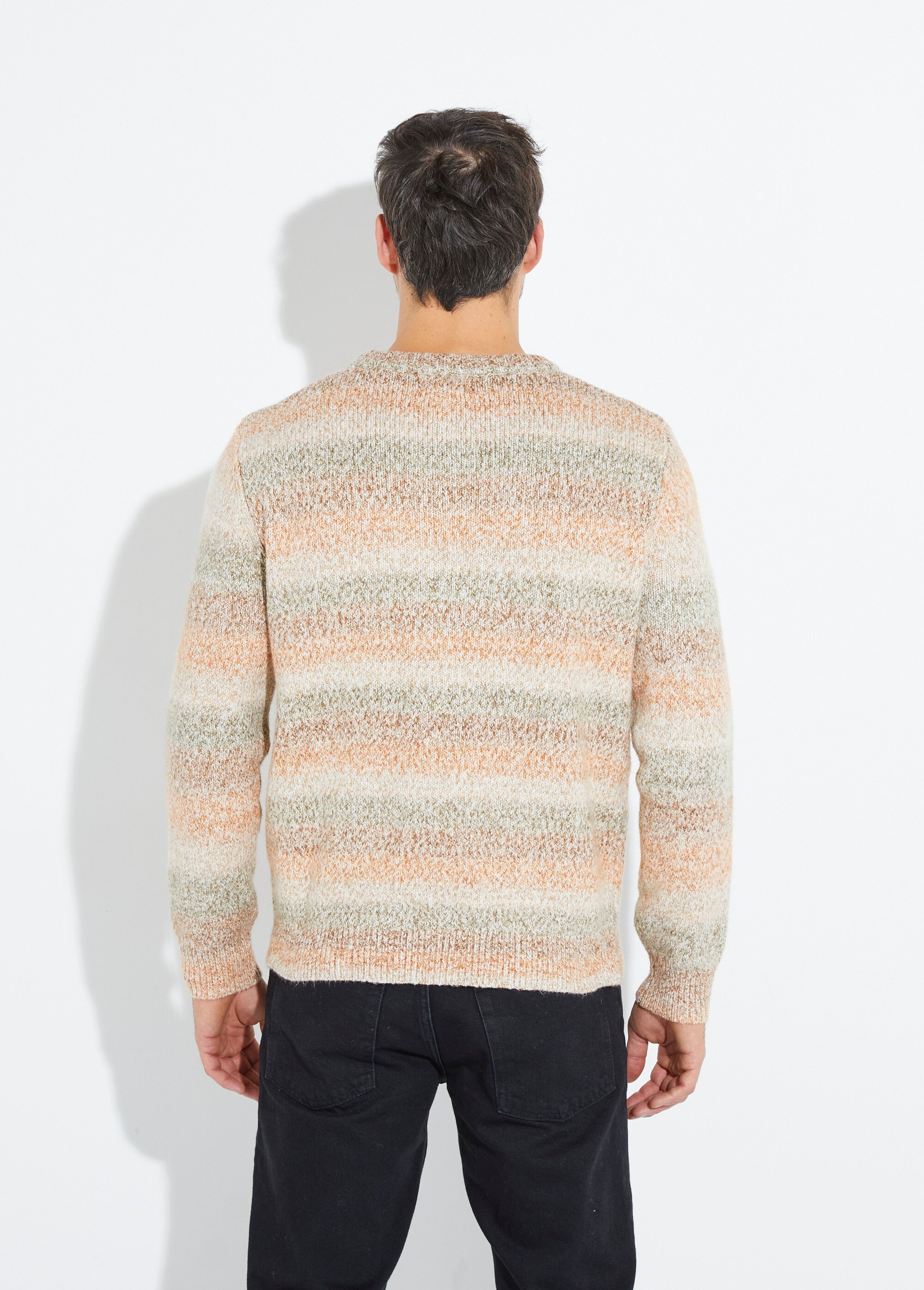 Pull rayures fantaisie avec col rond Homme Beige YVE8015 DO1