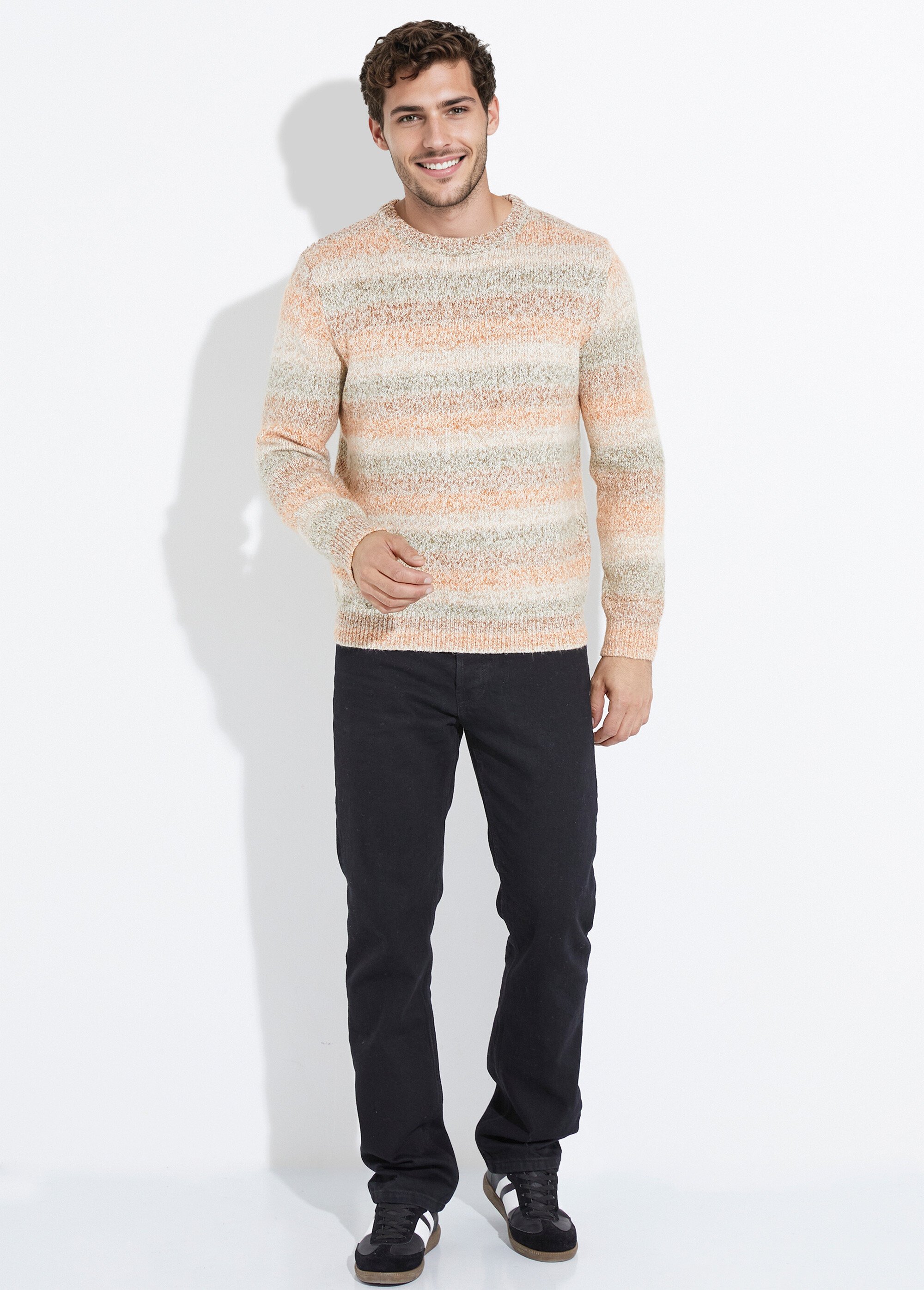 Pull rayures fantaisie avec col rond Homme Beige YVE8015 SF1