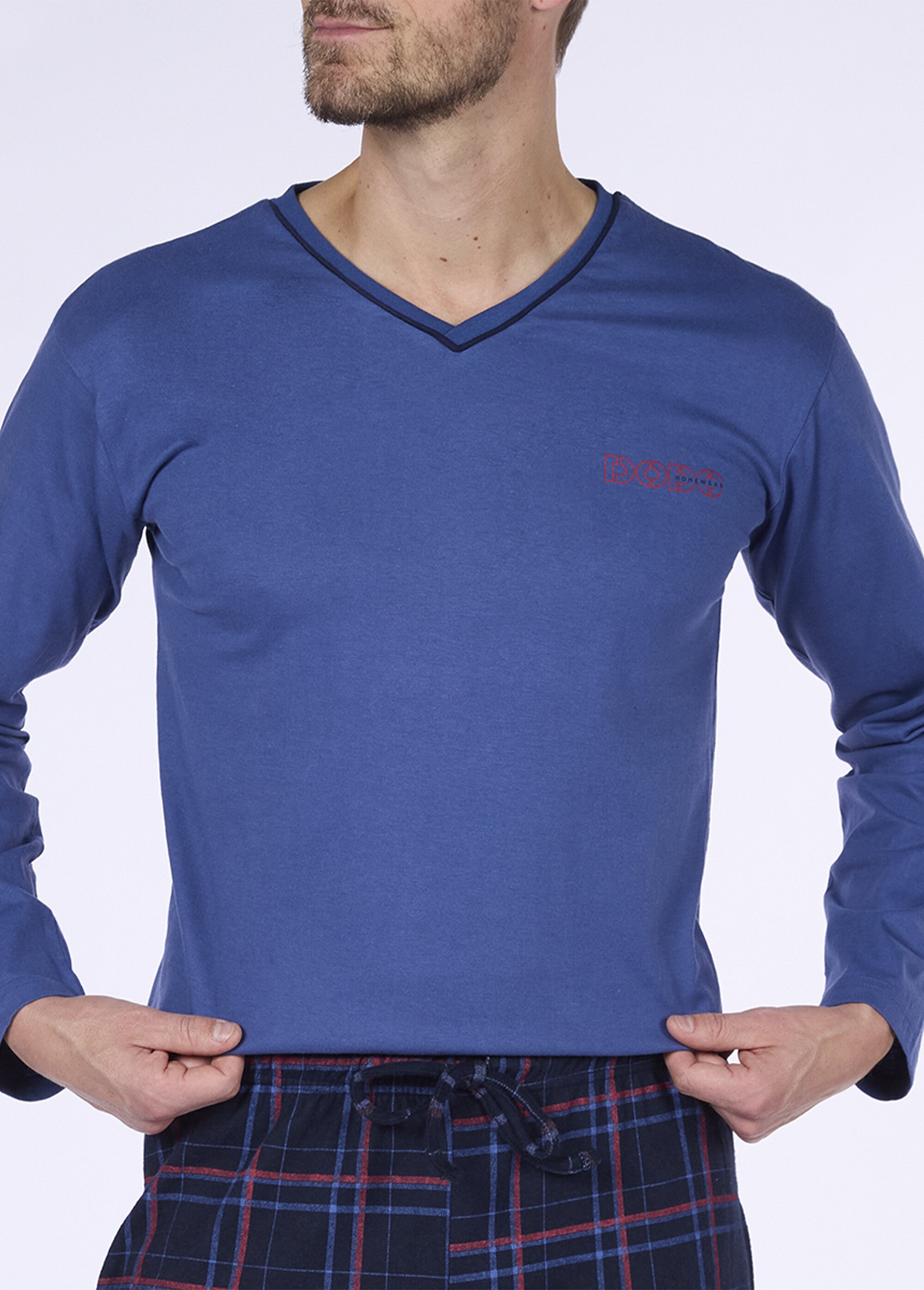 Pyjama 2 pièces jersey thème carreaux Homme Bleu CTMDH.HARMO.PYK DE1