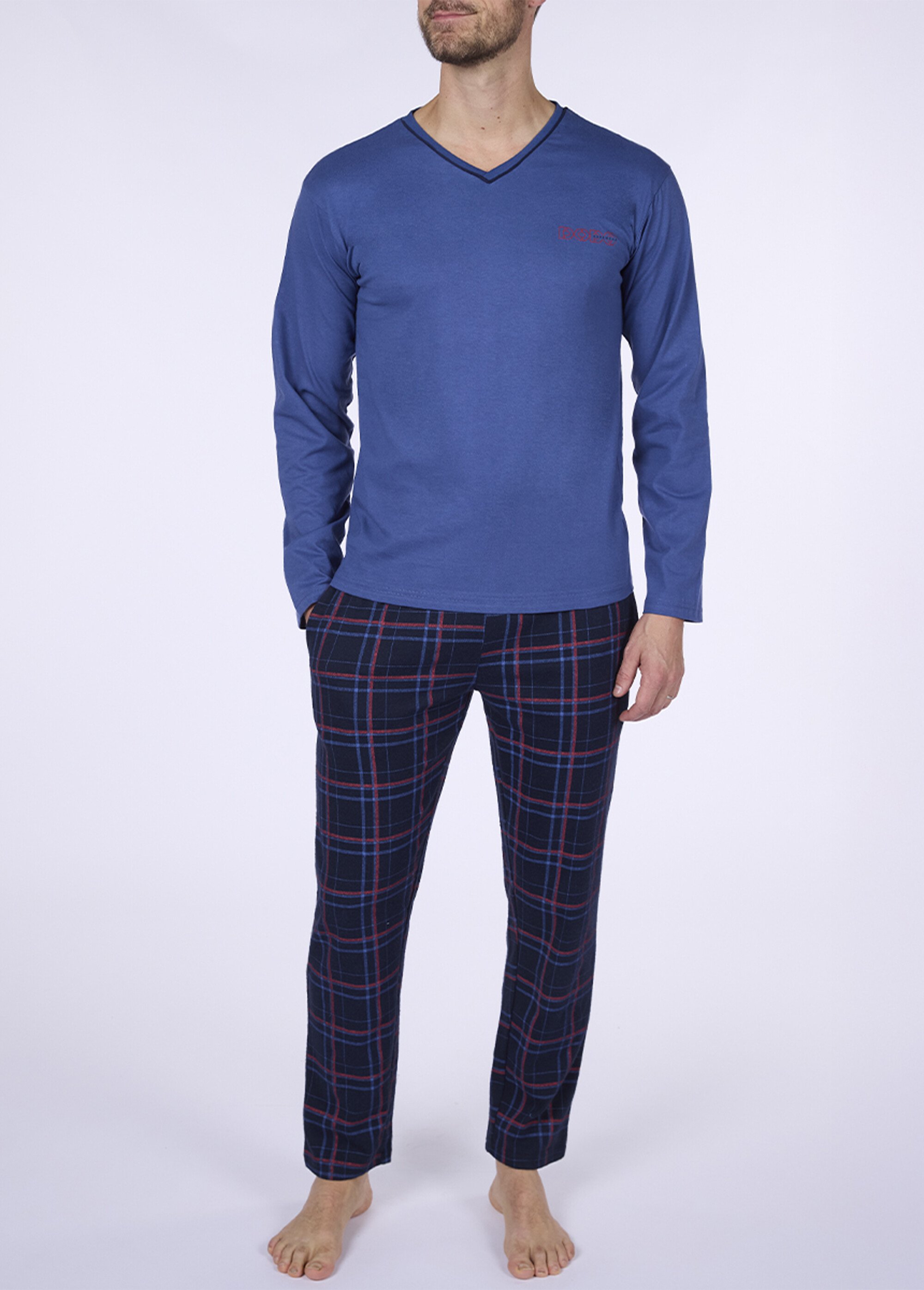 Pyjama 2 pièces jersey thème carreaux Homme Bleu CTMDH.HARMO.PYK FA1