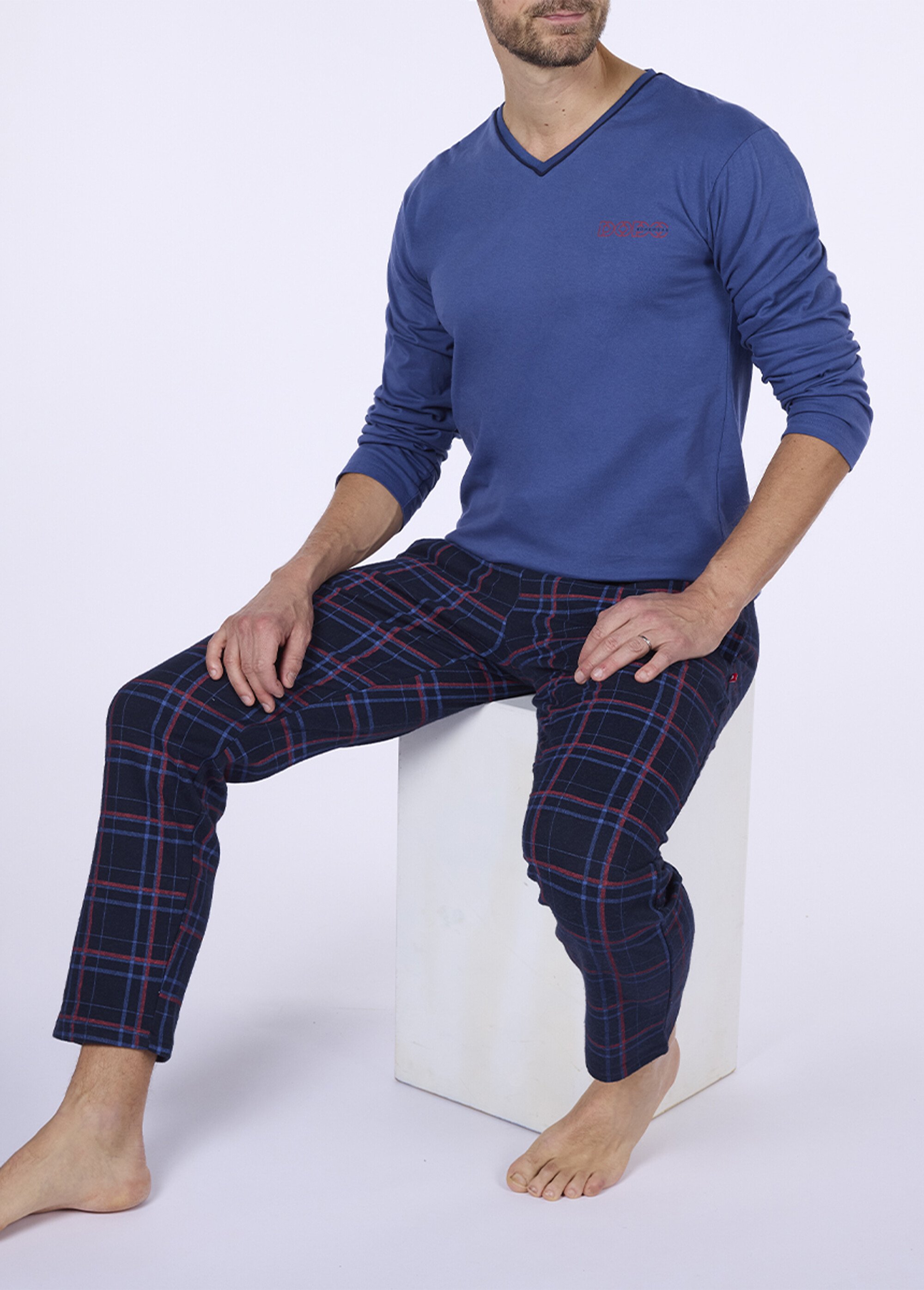 Pyjama 2 pièces jersey thème carreaux Homme Bleu CTMDH.HARMO.PYK MV1