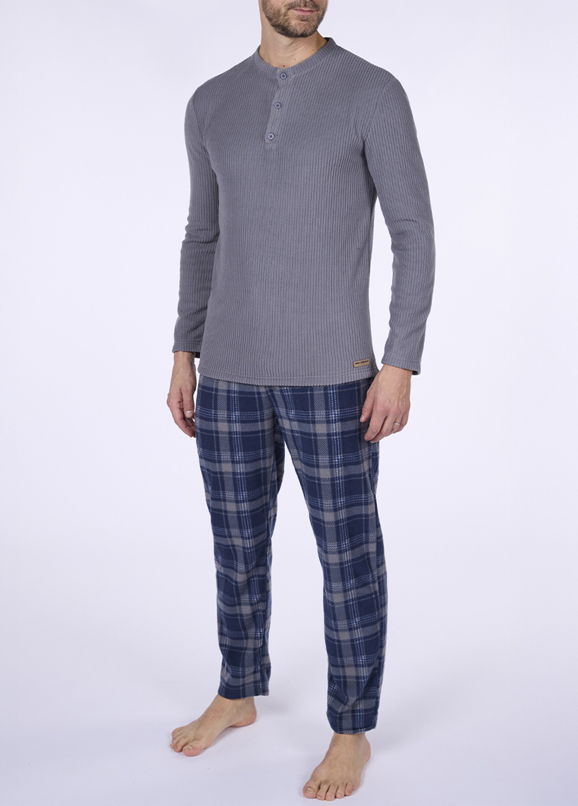 Pyjama chaud en polaire thème carreaux Homme Gris CTMDH.SEN.PYP FA1