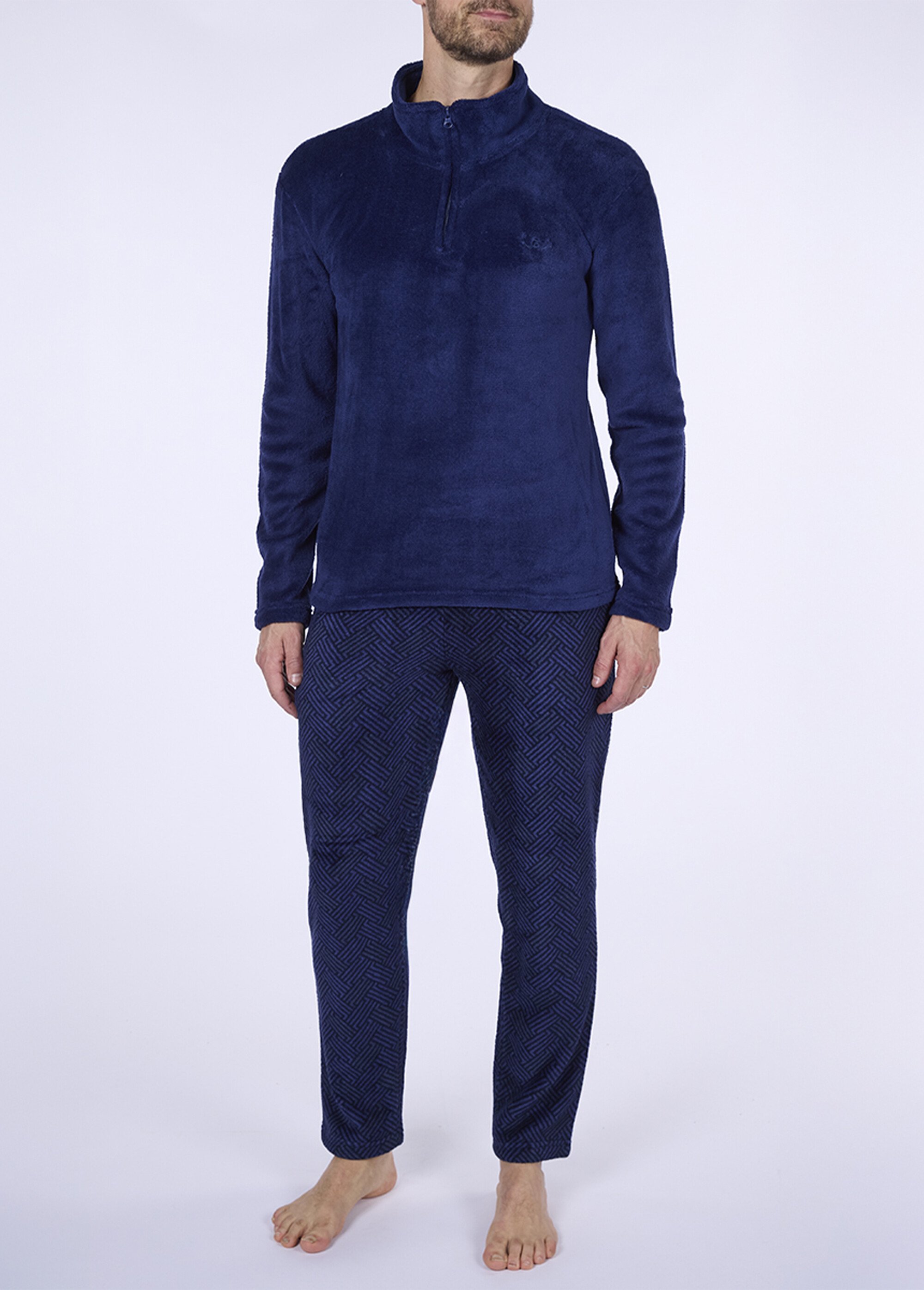 Pyjama chaud en velours col montant Homme Bleu CTMDH.DEER.PYC FA1