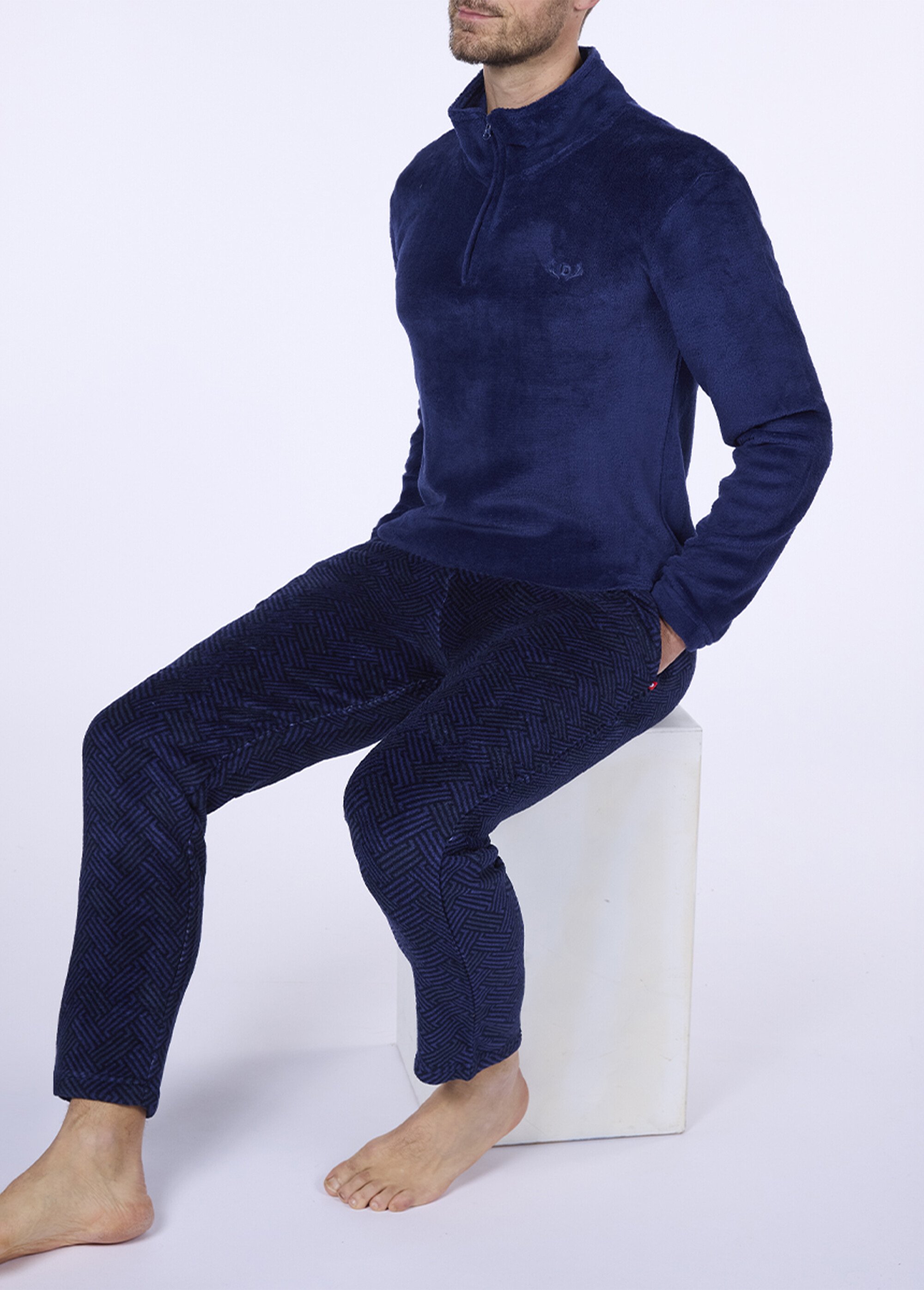 Pyjama chaud en velours col montant Homme Bleu CTMDH.DEER.PYC MV1