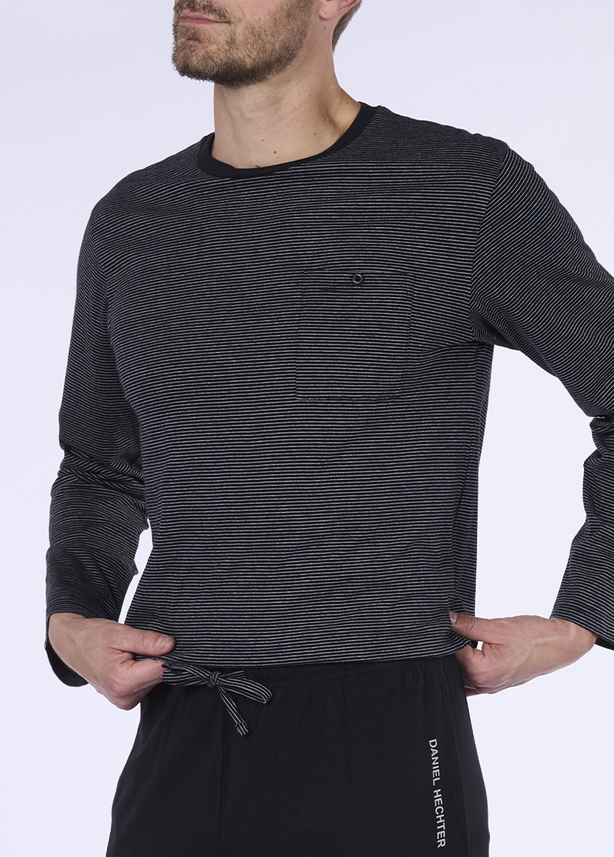 Pyjama long 2 pièces coton haut rayé Homme Gris CTMHH.NIG.PY2 DE1