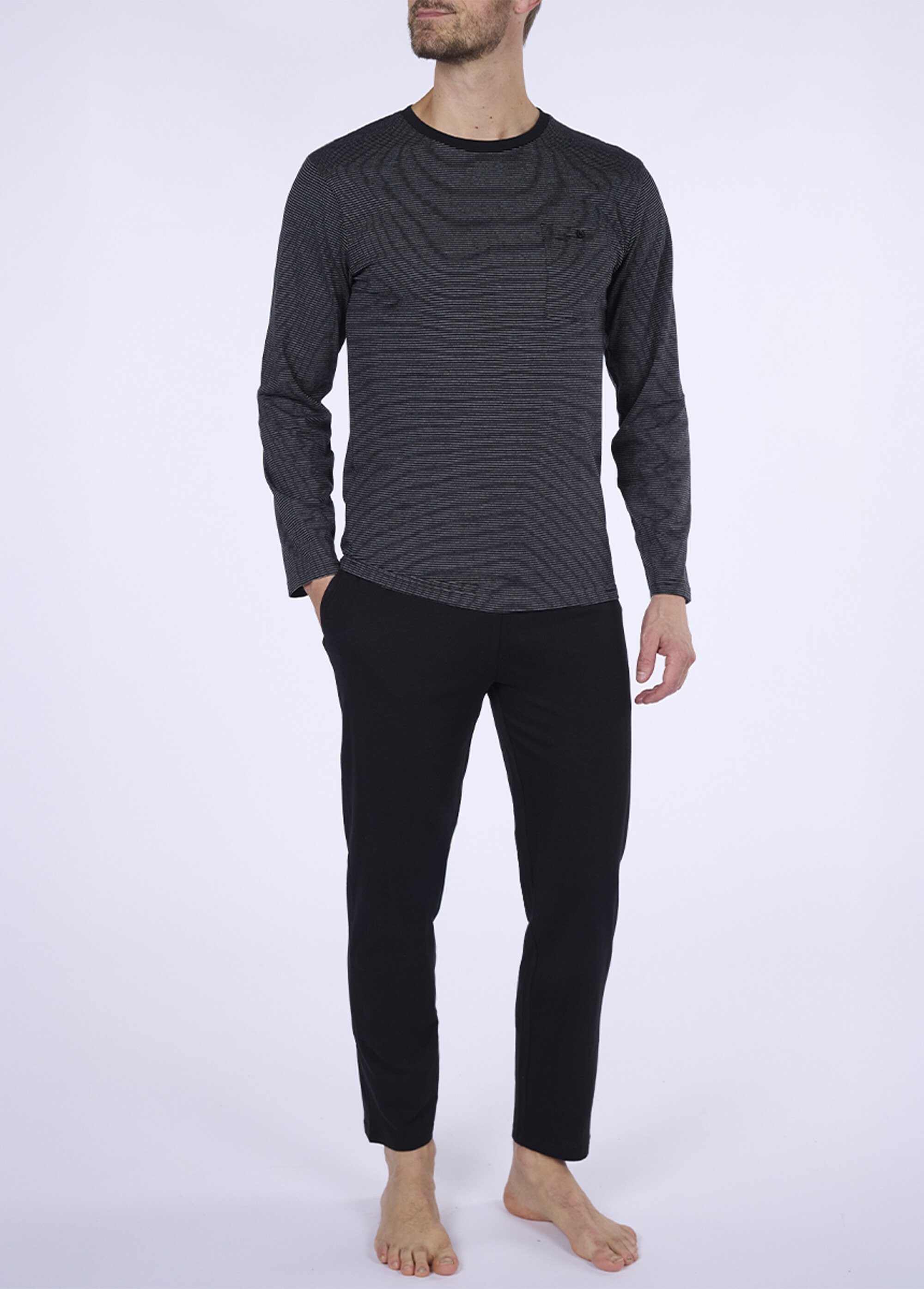 Pyjama long 2 pièces coton haut rayé Homme Gris CTMHH.NIG.PY2 FA1