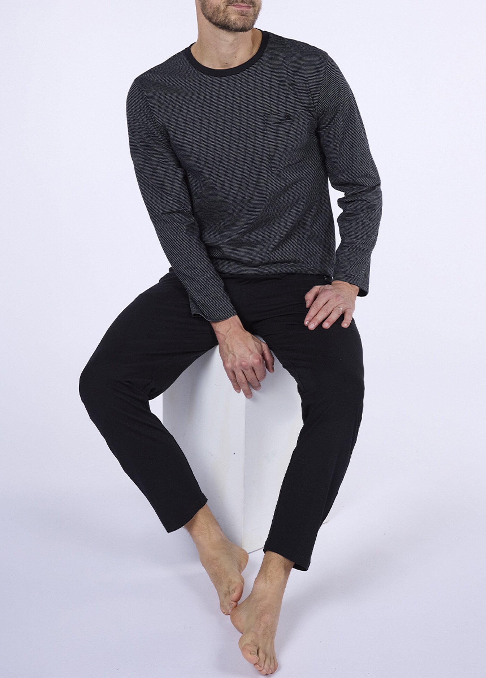 Pyjama long 2 pièces coton haut rayé Homme Gris CTMHH.NIG.PY2 MV1