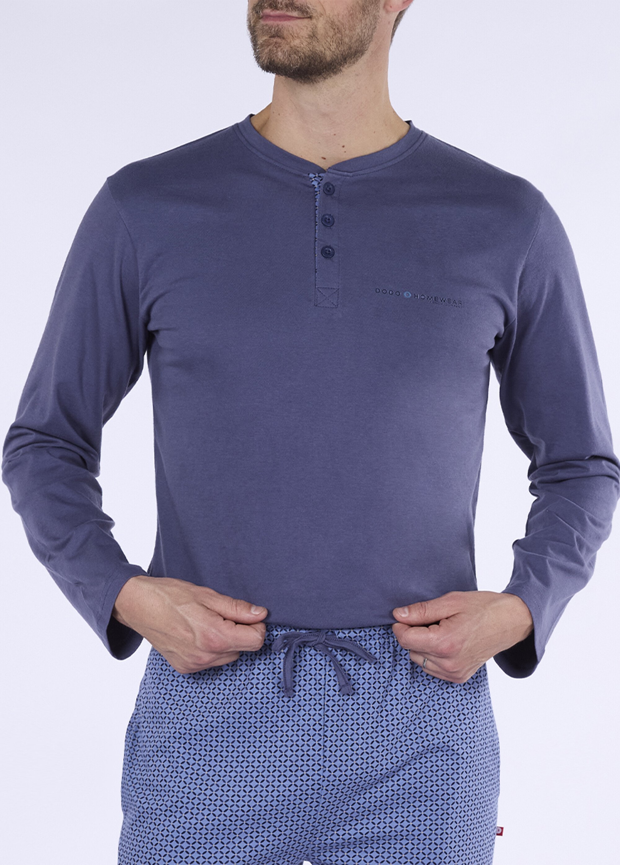 Pyjama long 2 pièces coton petits motifs Homme Bleu CTMDH.HERI.PY DE1