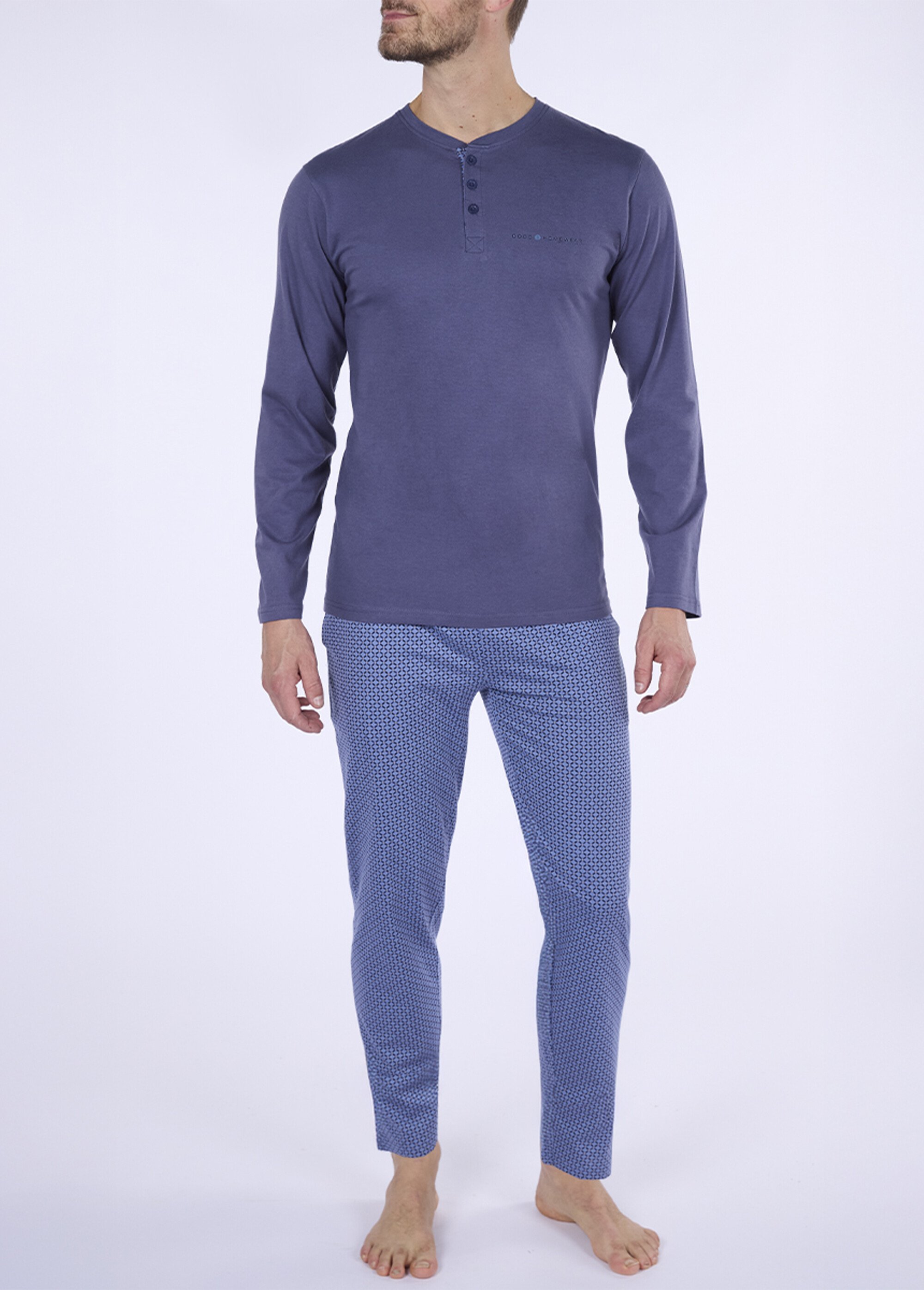 Pyjama long 2 pièces coton petits motifs Homme Bleu CTMDH.HERI.PY FA1