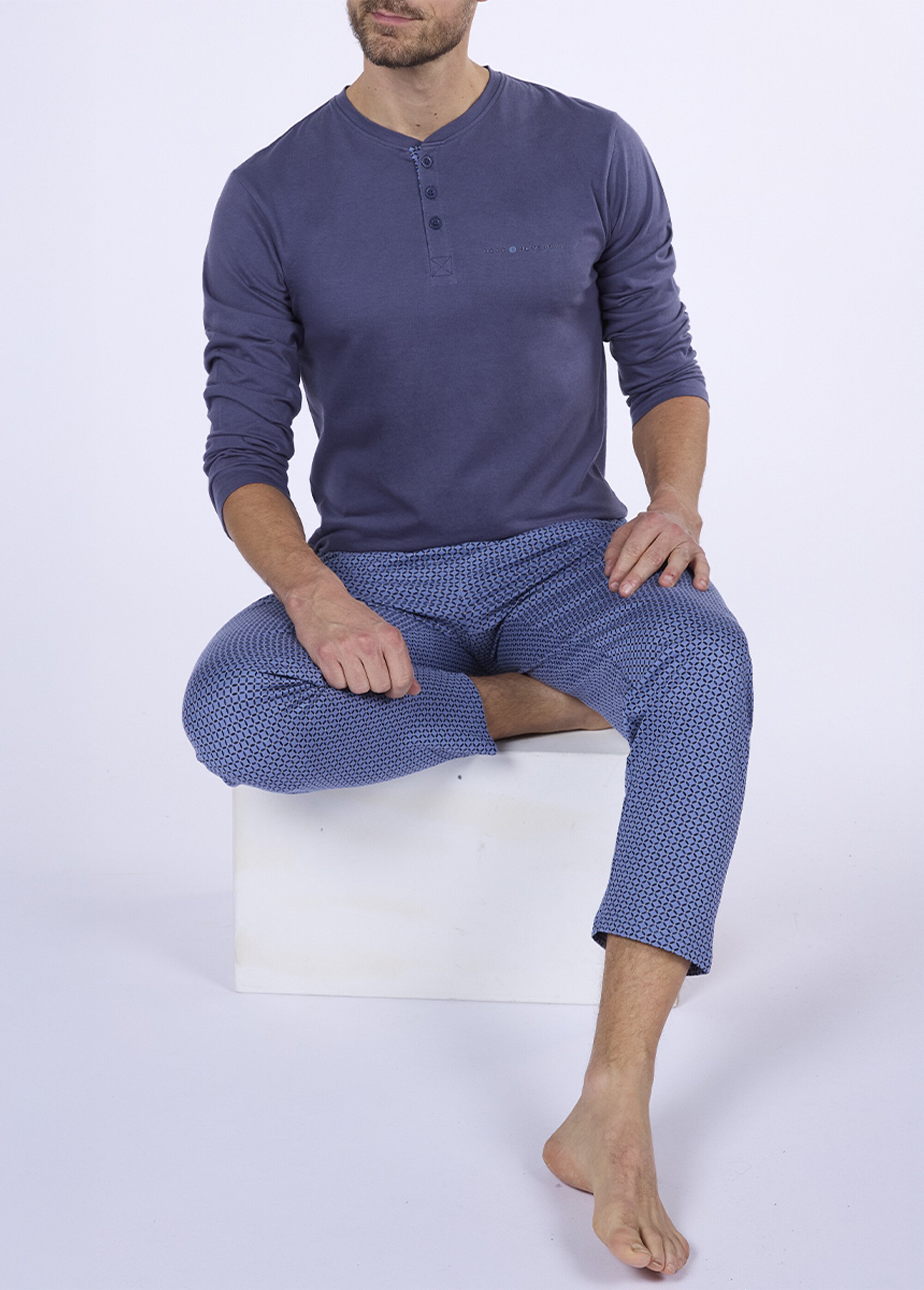 Pyjama long 2 pièces coton petits motifs Homme Bleu CTMDH.HERI.PY MV1