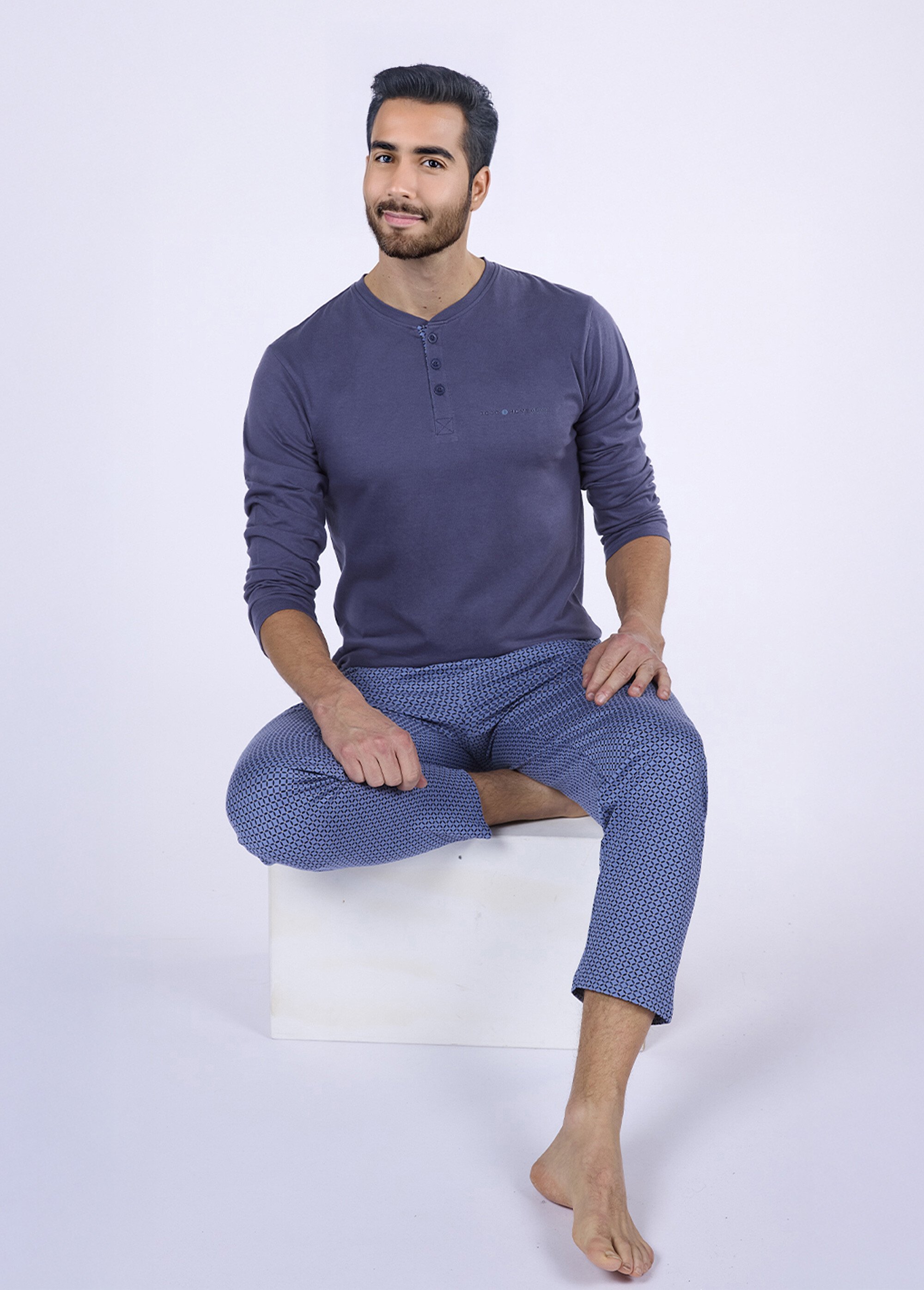 Pyjama long 2 pièces coton petits motifs