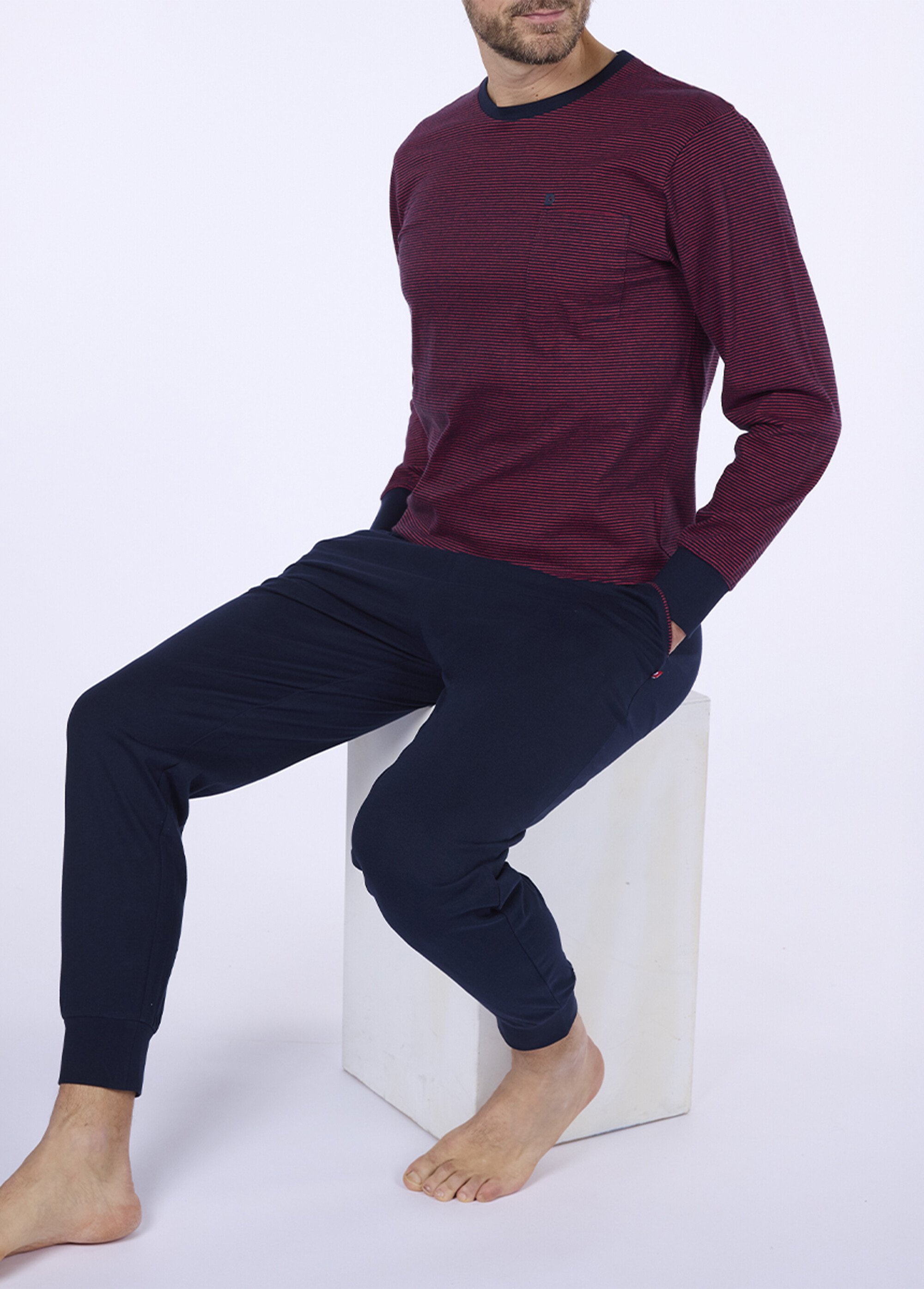 Pyjama long 2 pièces jersey thème rayé Homme Rouge CTMDH.HARMOPYK2 MV1