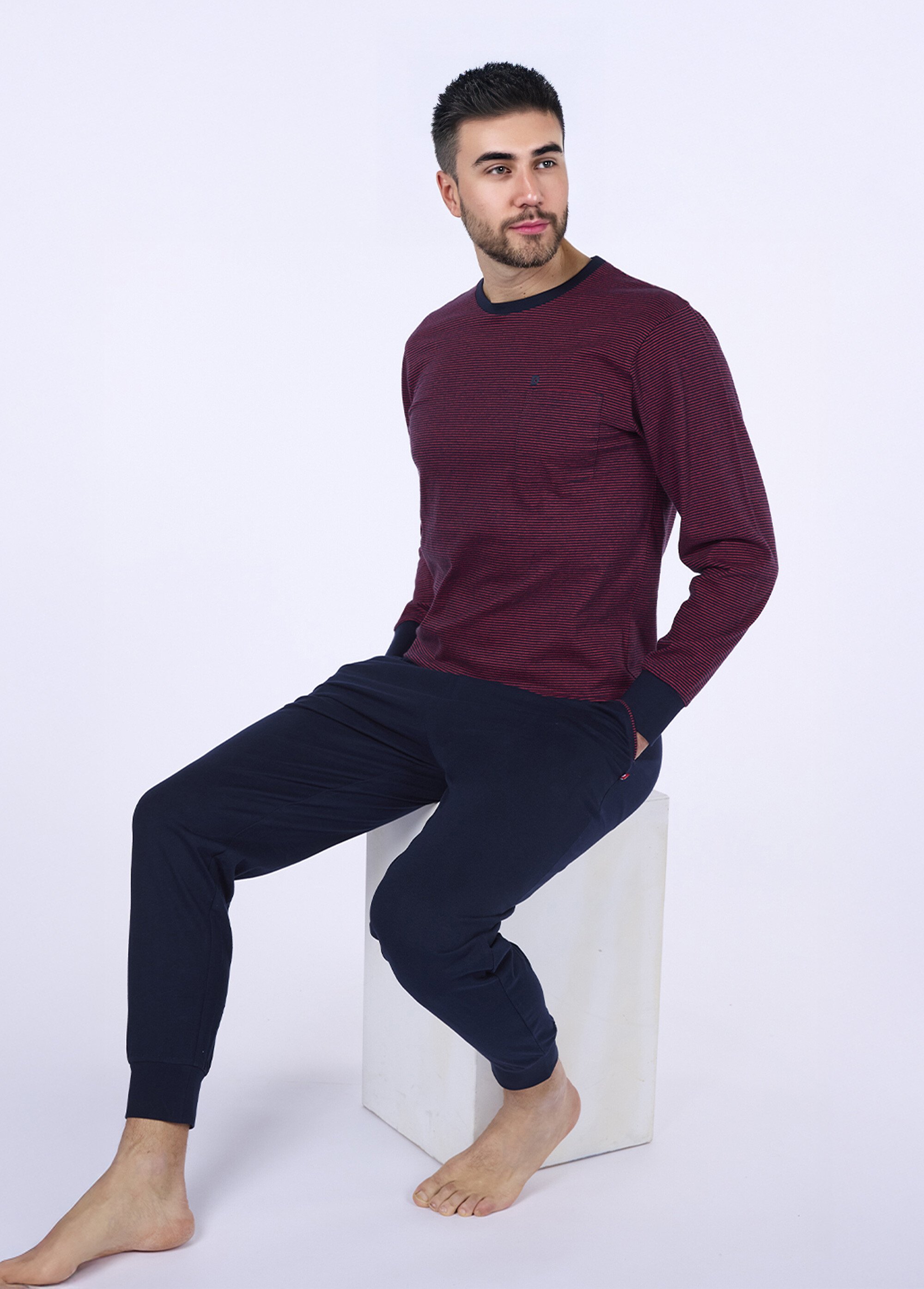 Pyjama long 2 pièces jersey thème rayé