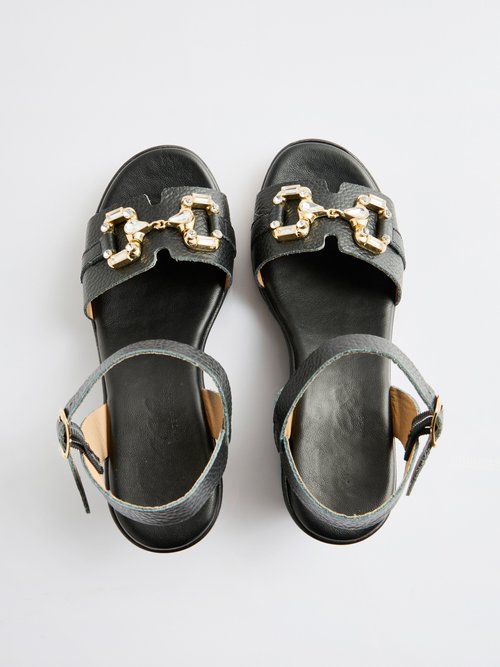 Sandales compensées cuir largeur confort chic Femme Noir OLUTIN OV1