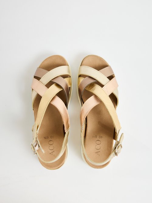 Sandales multibrides compensées grande largeur Femme Doré OBAMBA OV1