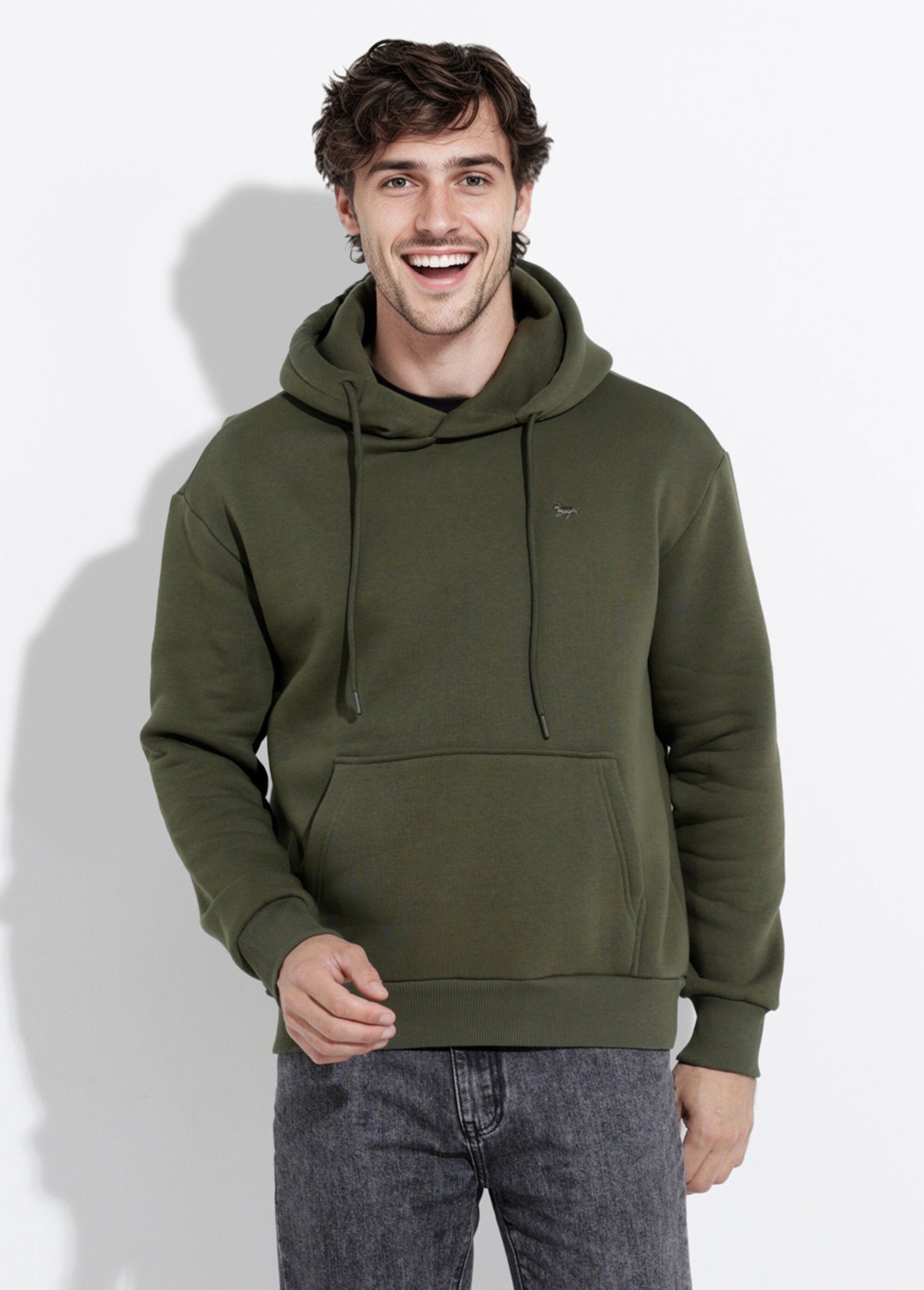 Sweat molleton à capuche poche kangourou Vert STI24018 FA1