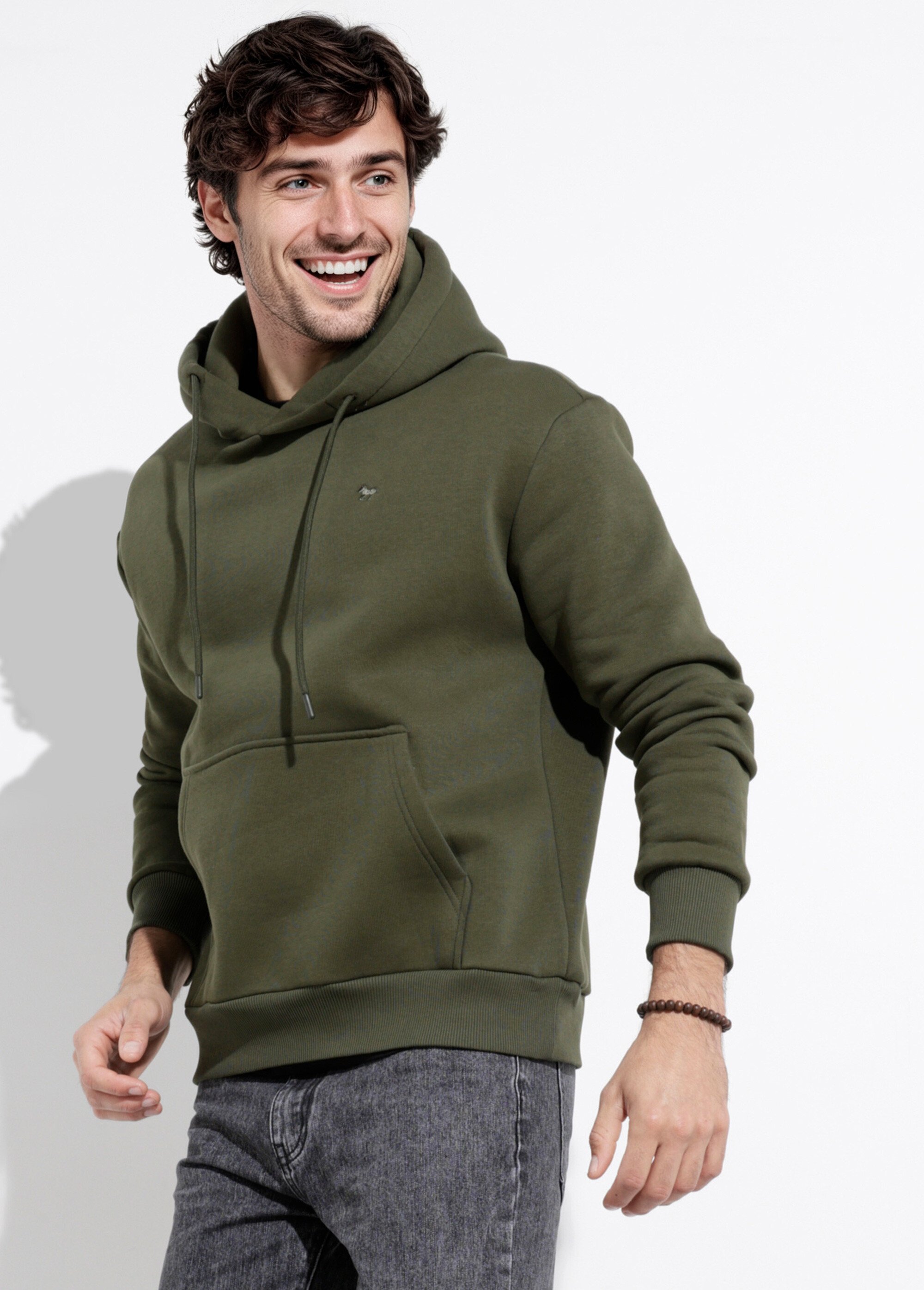 Sweat molleton à capuche poche kangourou Vert STI24018 MV1