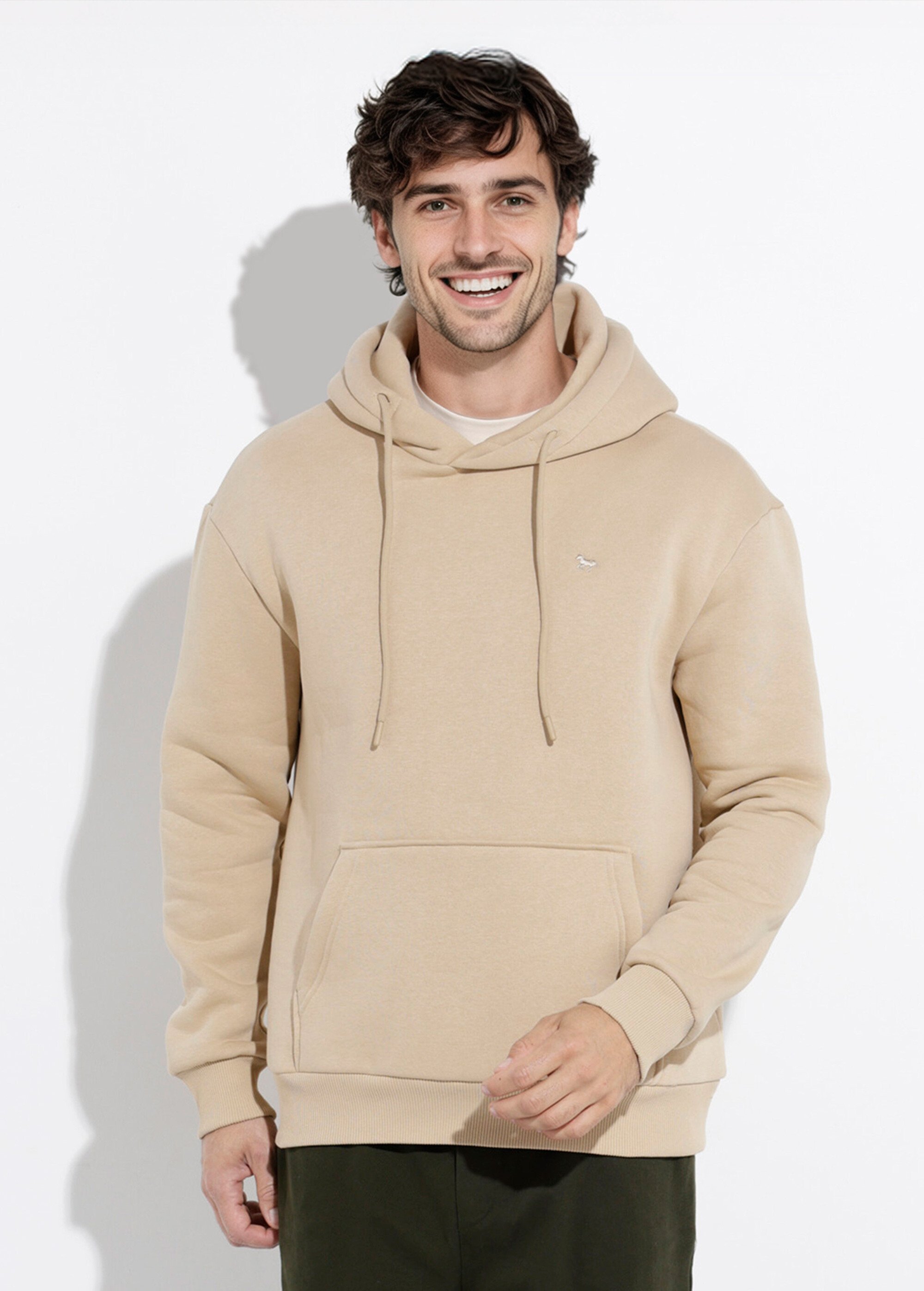 Sweat molleton à capuche poche kangourou Beige STI24018 FA1