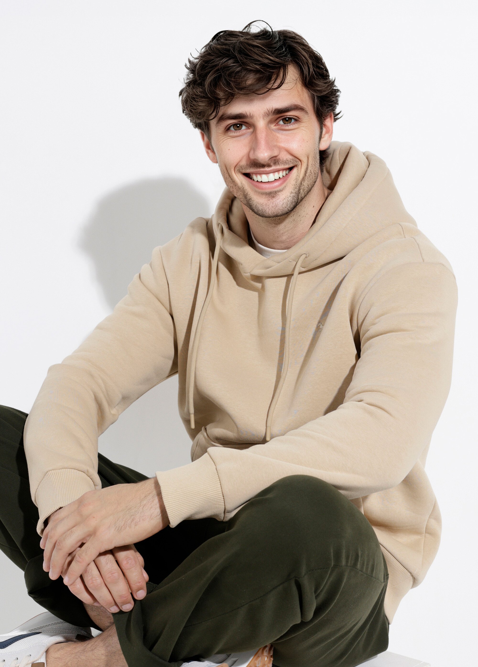 Sweat molleton à capuche poche kangourou Beige STI24018 MV1