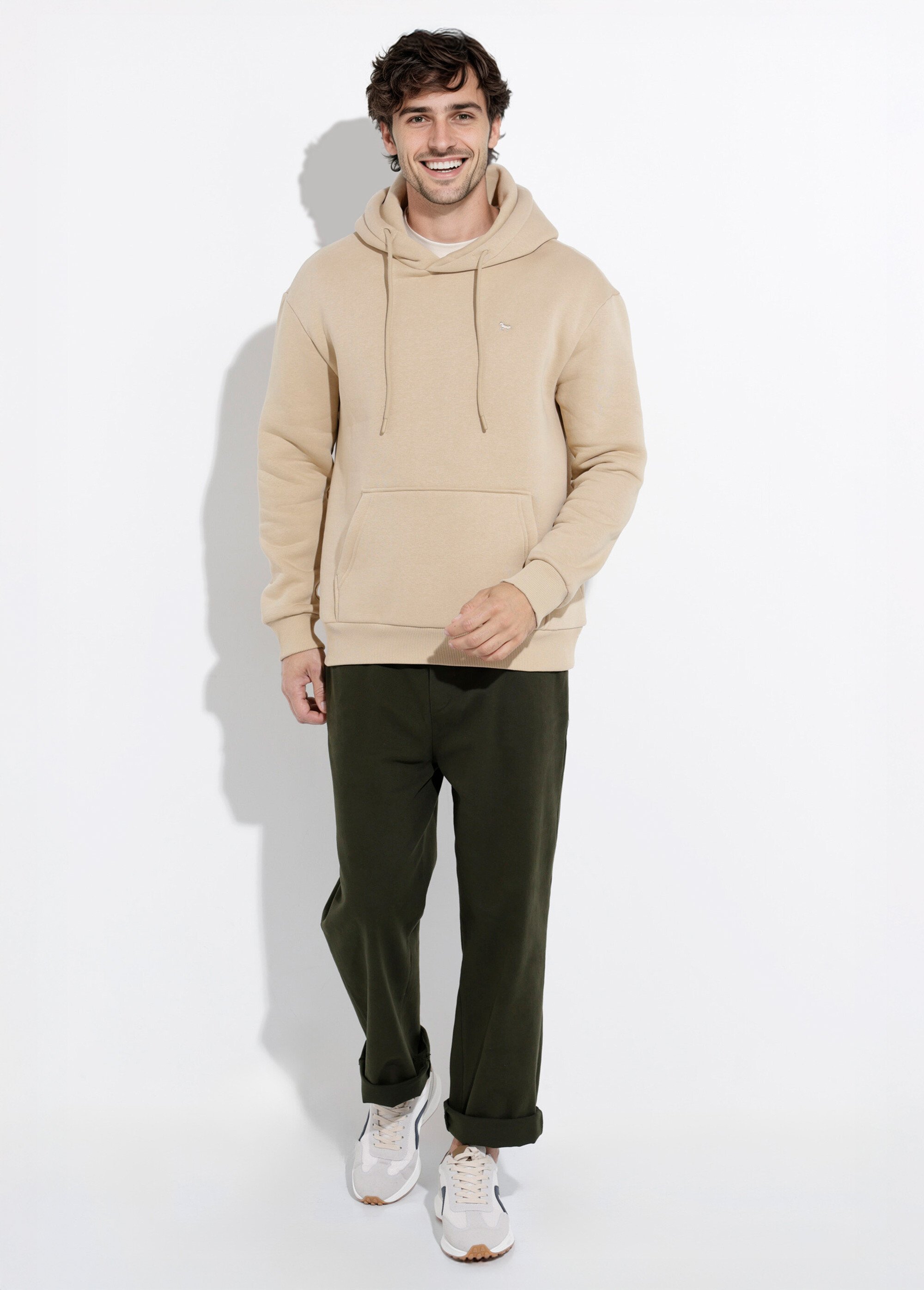 Sweat molleton à capuche poche kangourou Beige STI24018 SF1