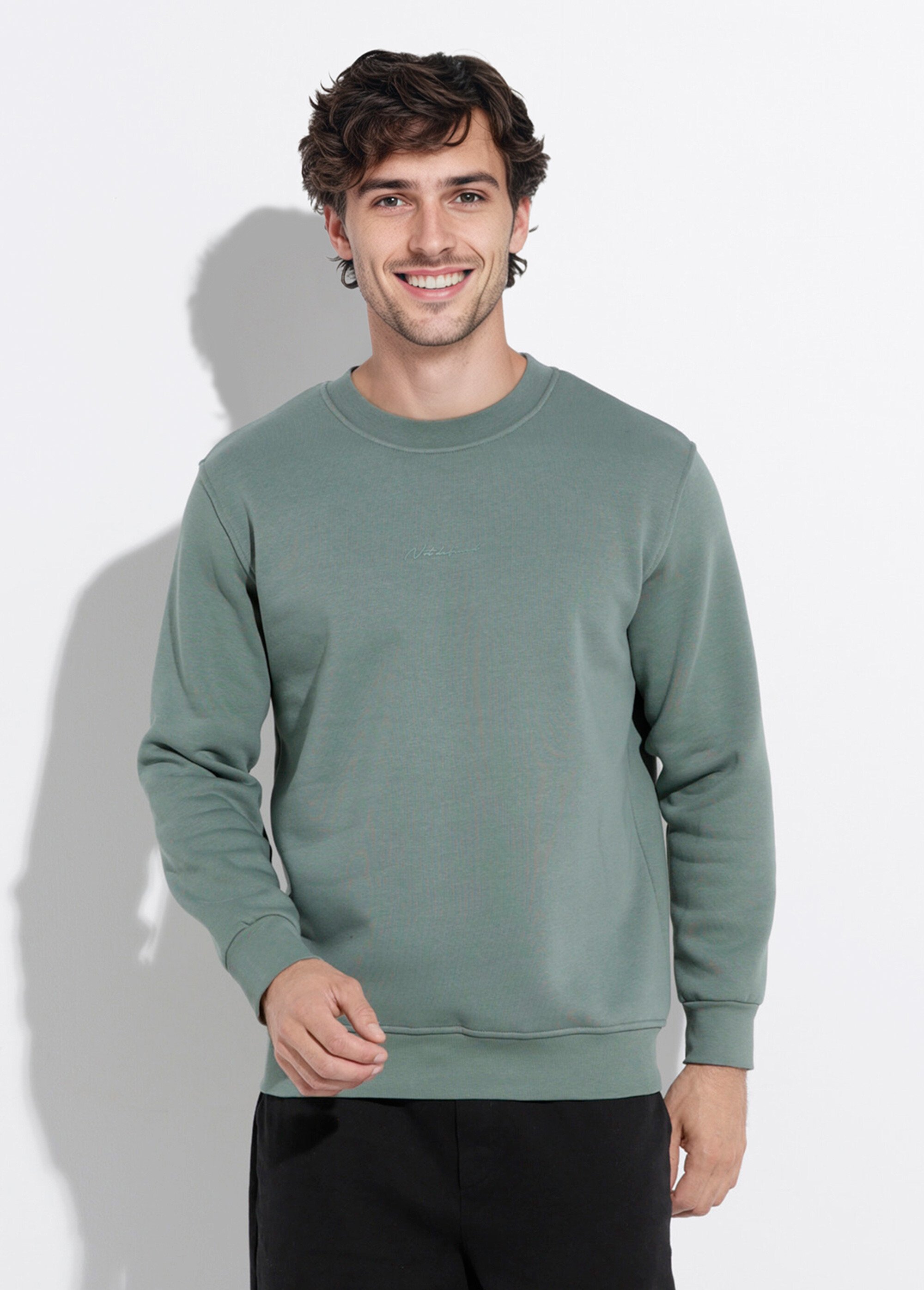 Sweat shirt en molleton à col rond Vert MAX6507 FA1