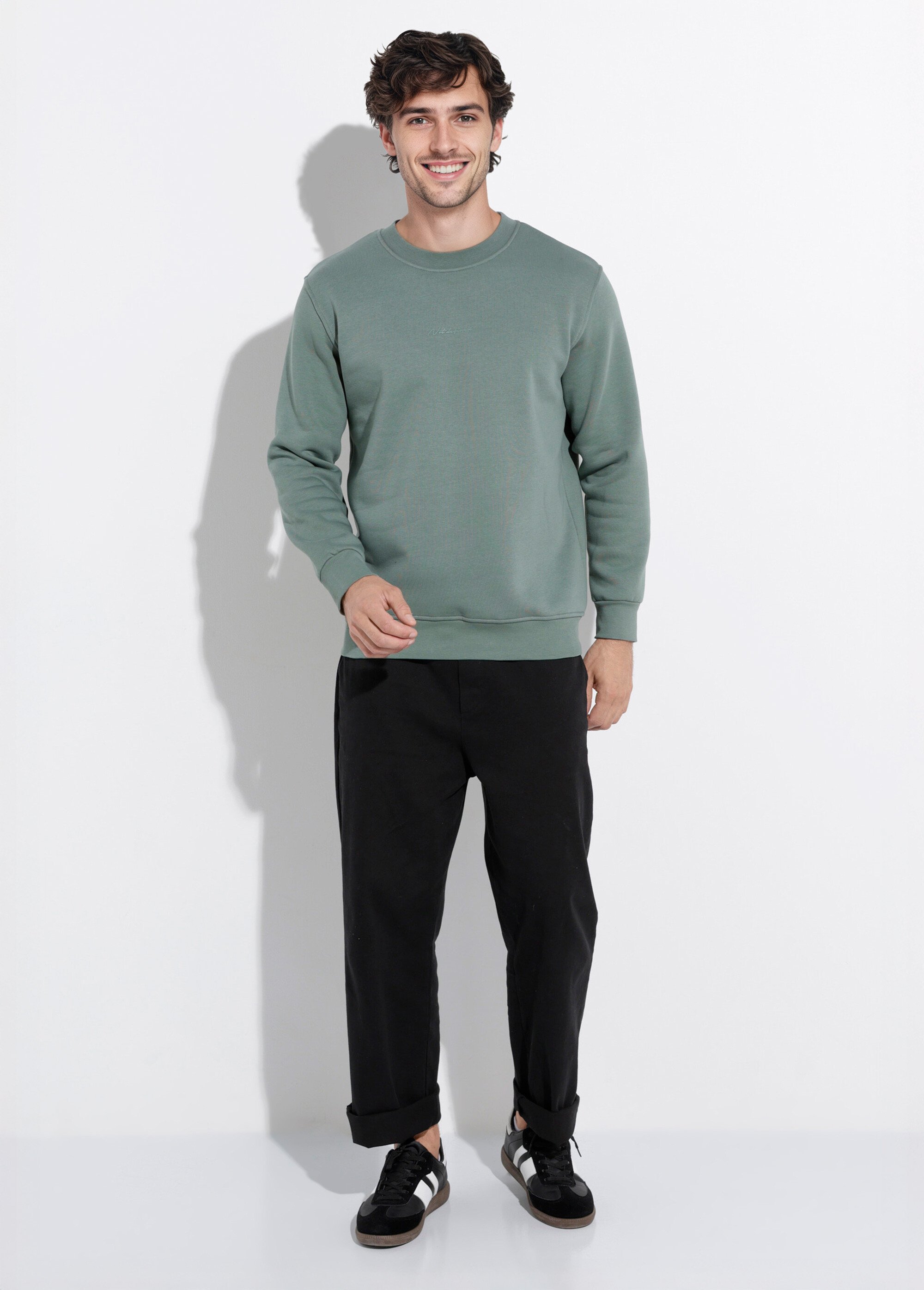 Sweat shirt en molleton à col rond Vert MAX6507 SF1