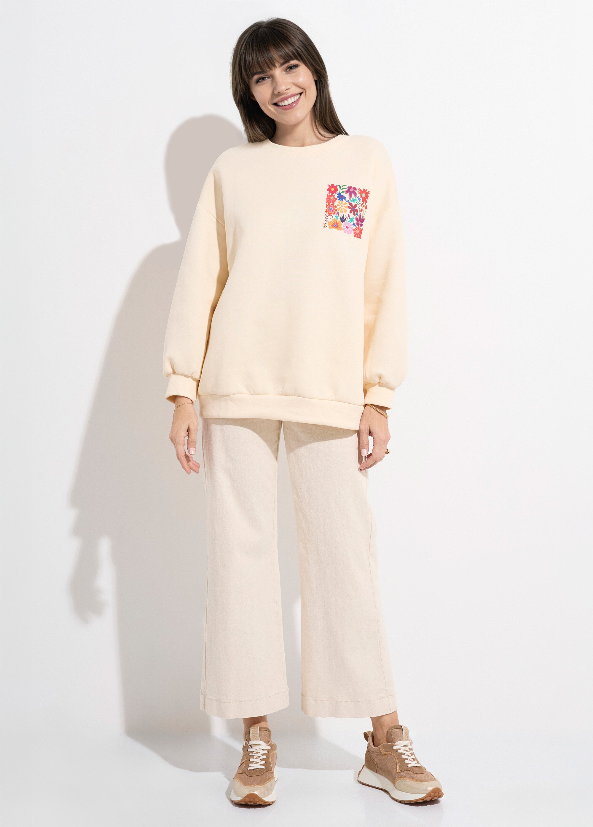 Sweat shirt épais col rond thème fleurs Blanc JS-TOP3293 SF1