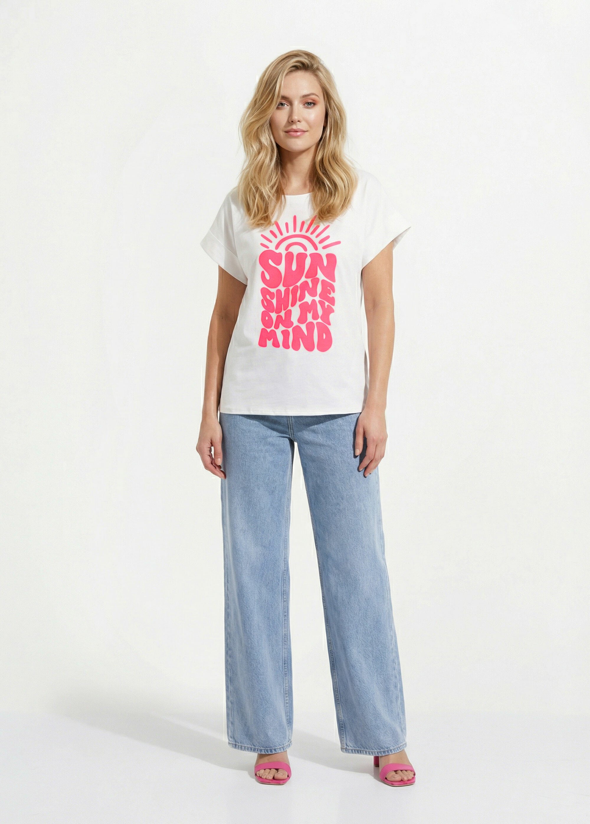 T-shirt col rond motif fluo Sunshine Femme Blanc AMI-OTK17111 SF1