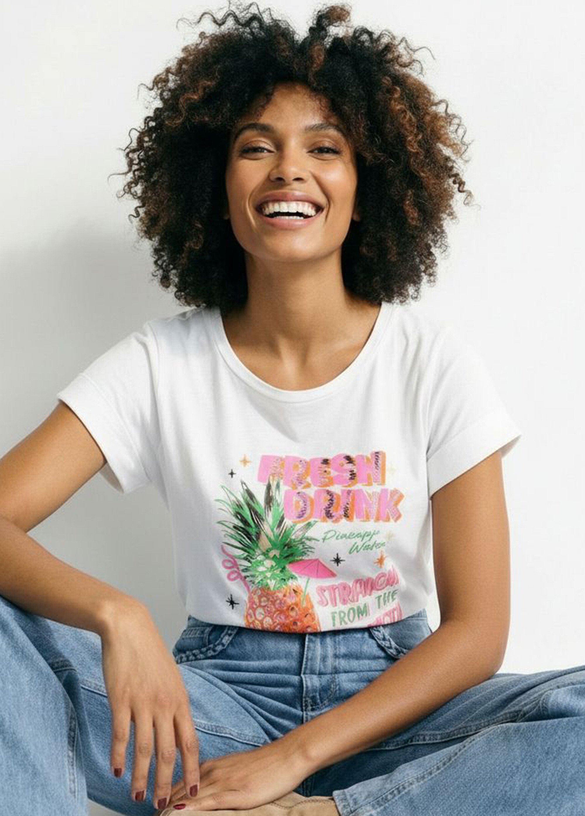 T-shirt col rond sérigraphie Pineapple