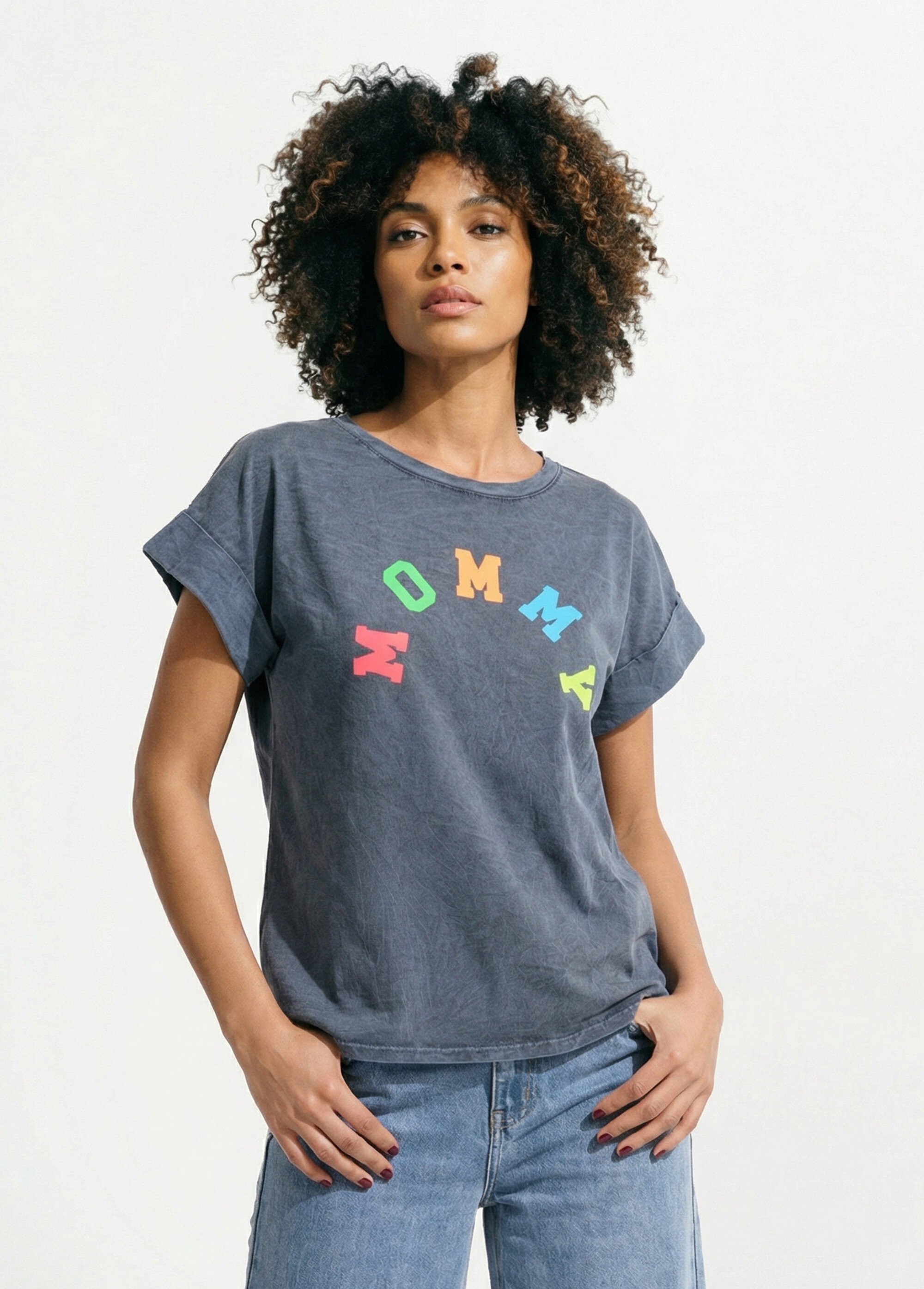 T-shirt délavé avec inscription Mommy Femme Gris AMI-OTK17109 FA1