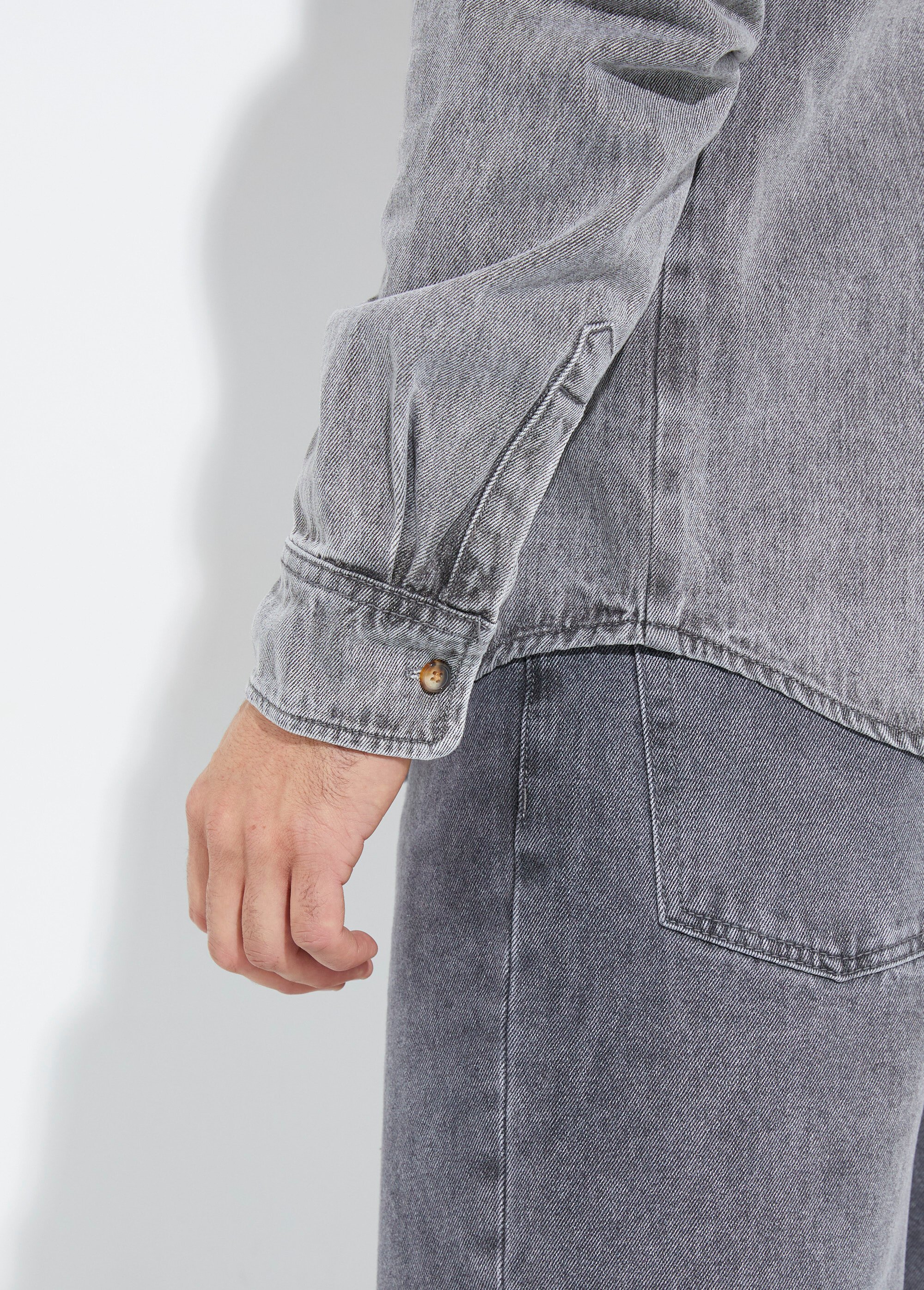 Chemise en denim épais délavé Homme Gris LYSJF026 DE2