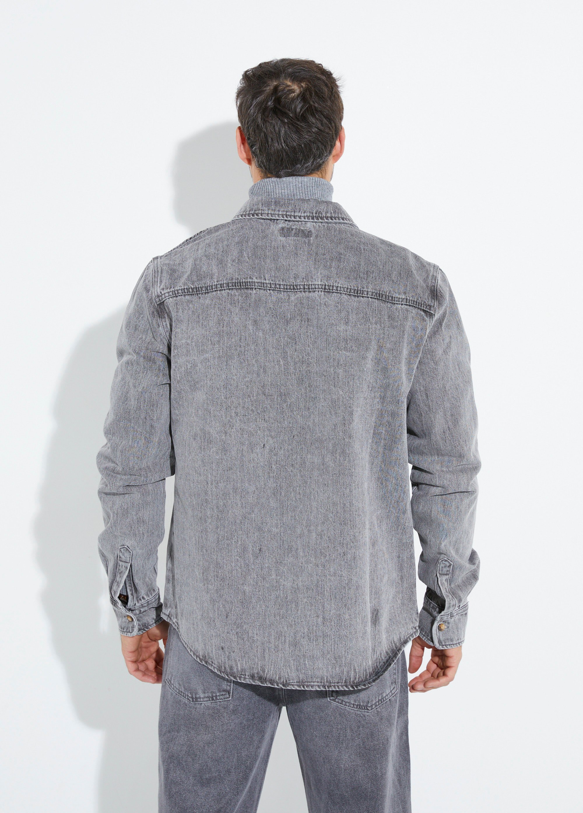 Chemise en denim épais délavé Homme Gris LYSJF026 DO1