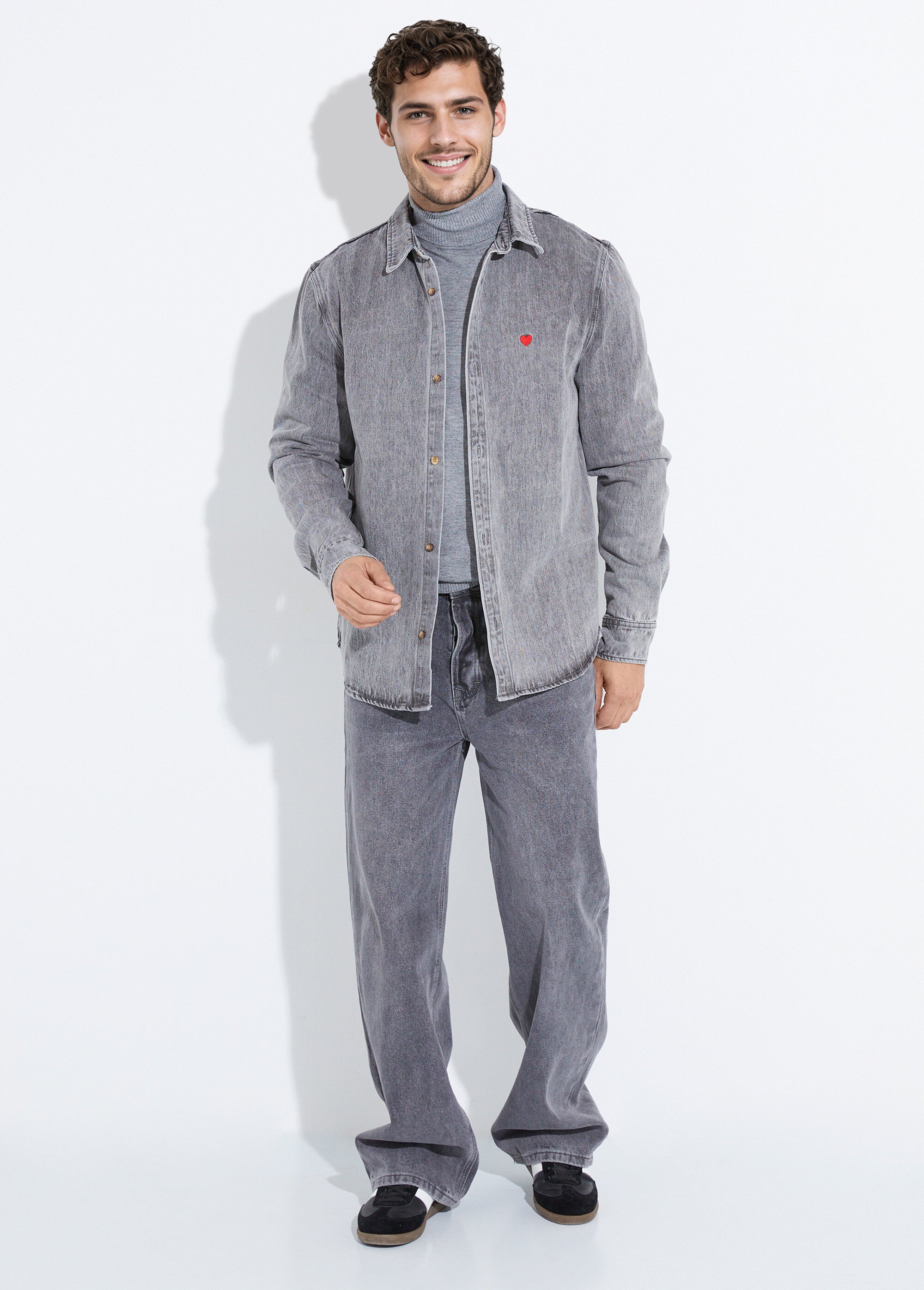 Chemise en denim épais délavé Homme Gris LYSJF026 SF1