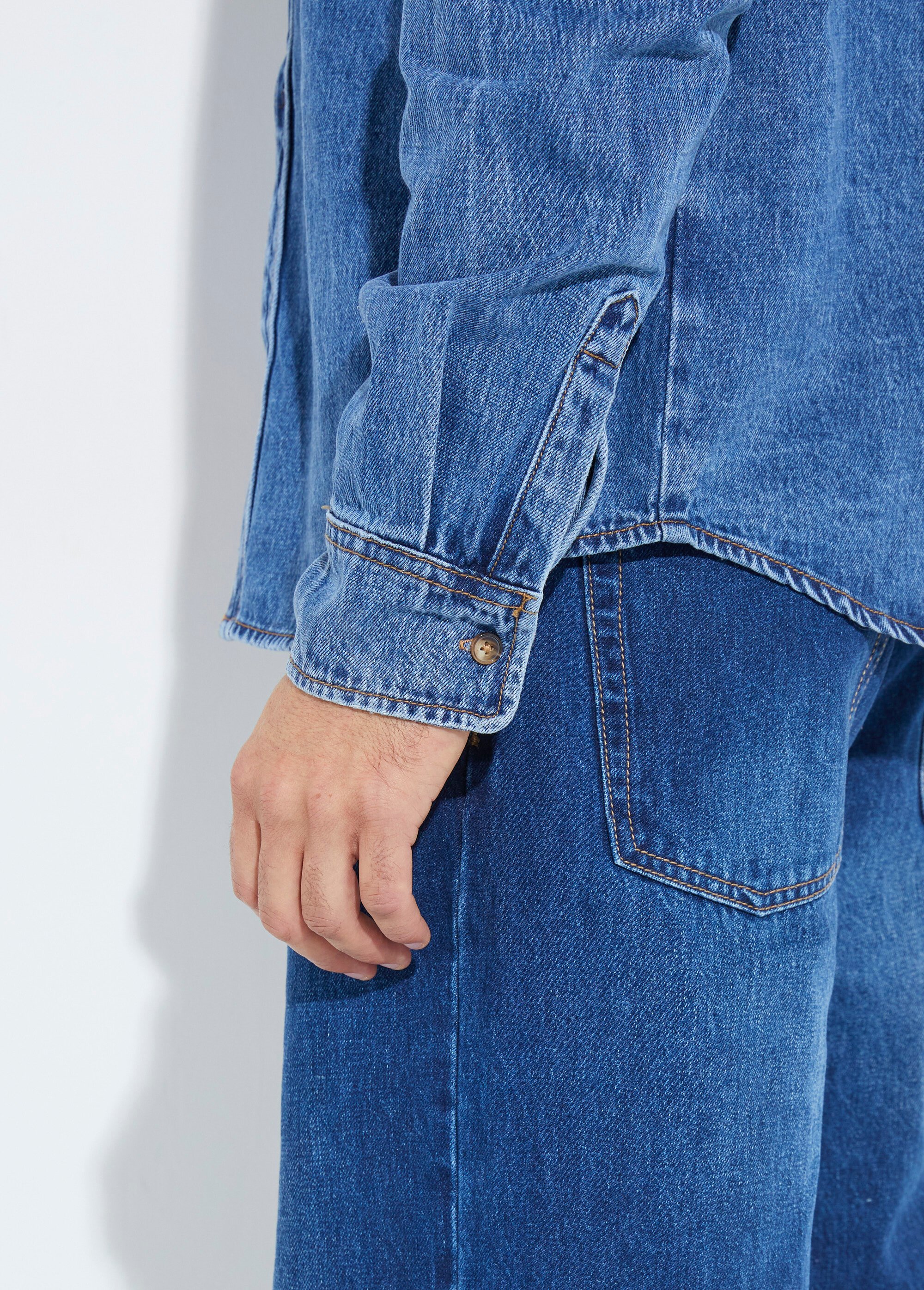 Chemise en jean en denim épais stone Homme Bleu LYSJF025 DE2