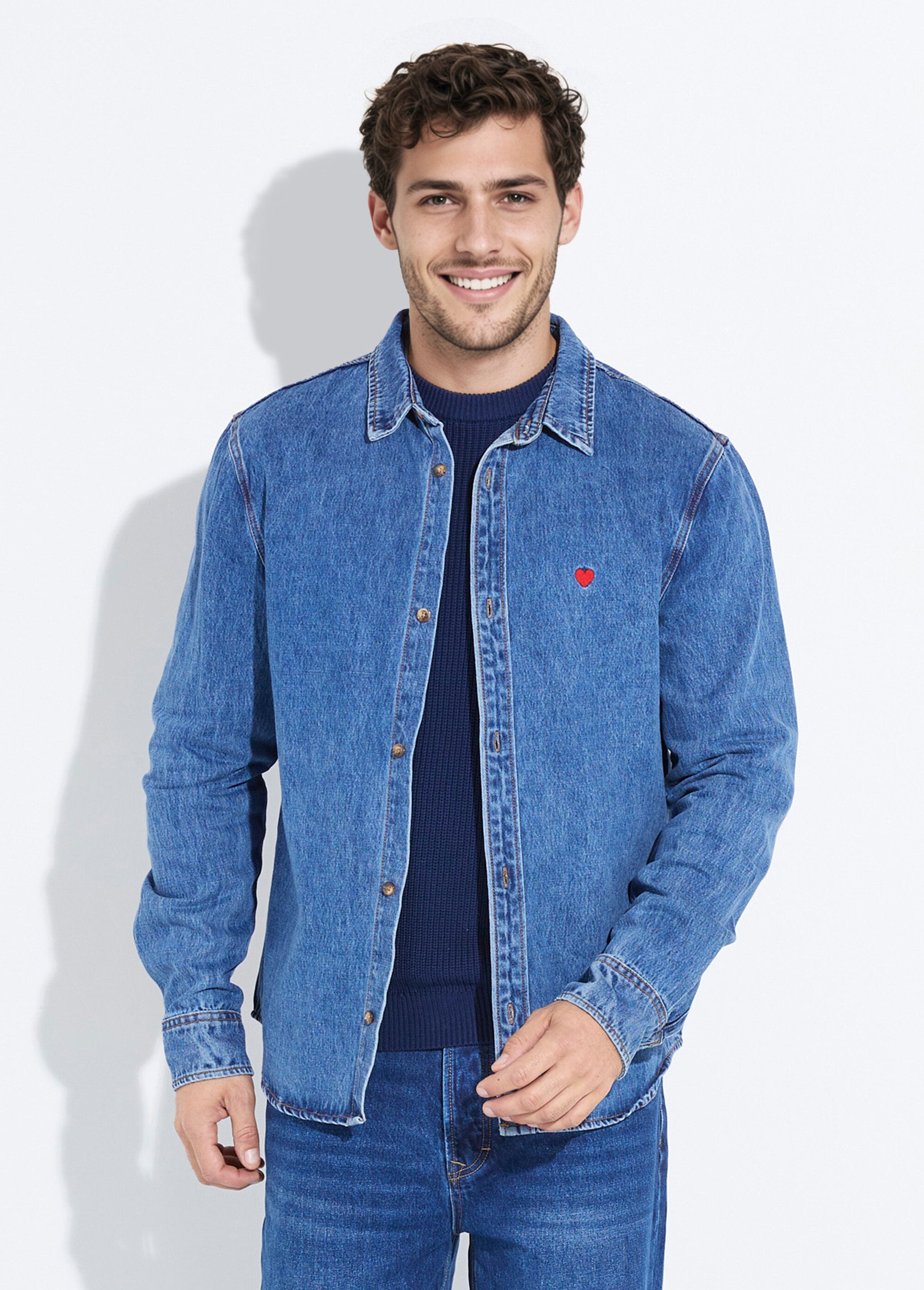 Chemise en jean en denim épais stone Homme Bleu LYSJF025 FA1