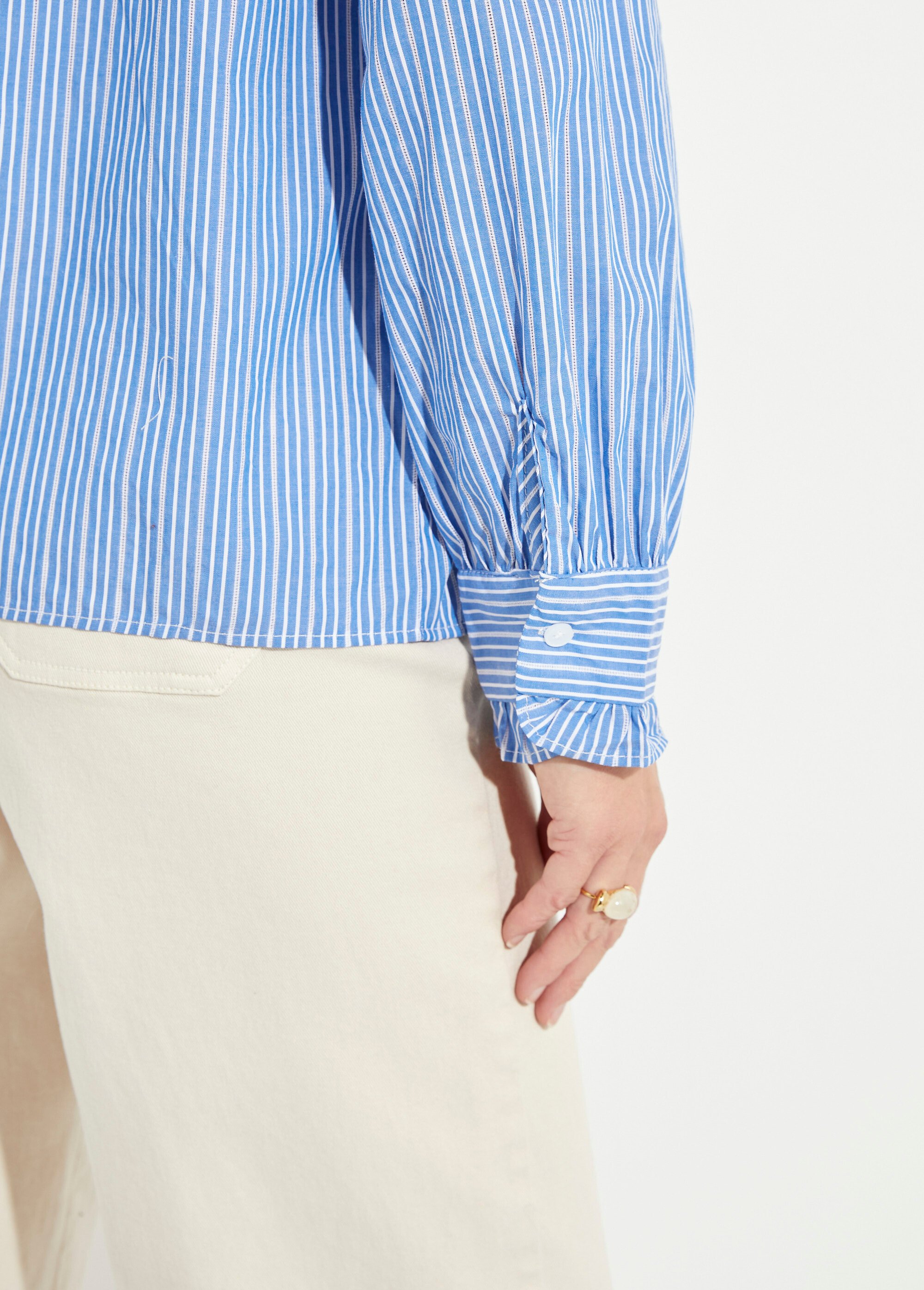 Chemisier à rayures, col et poignets plissés Femme Cuivré IA-Q3120 DE2