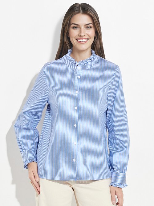 Chemisier à rayures, col et poignets plissés Femme Cuivré IA-Q3120 FA1